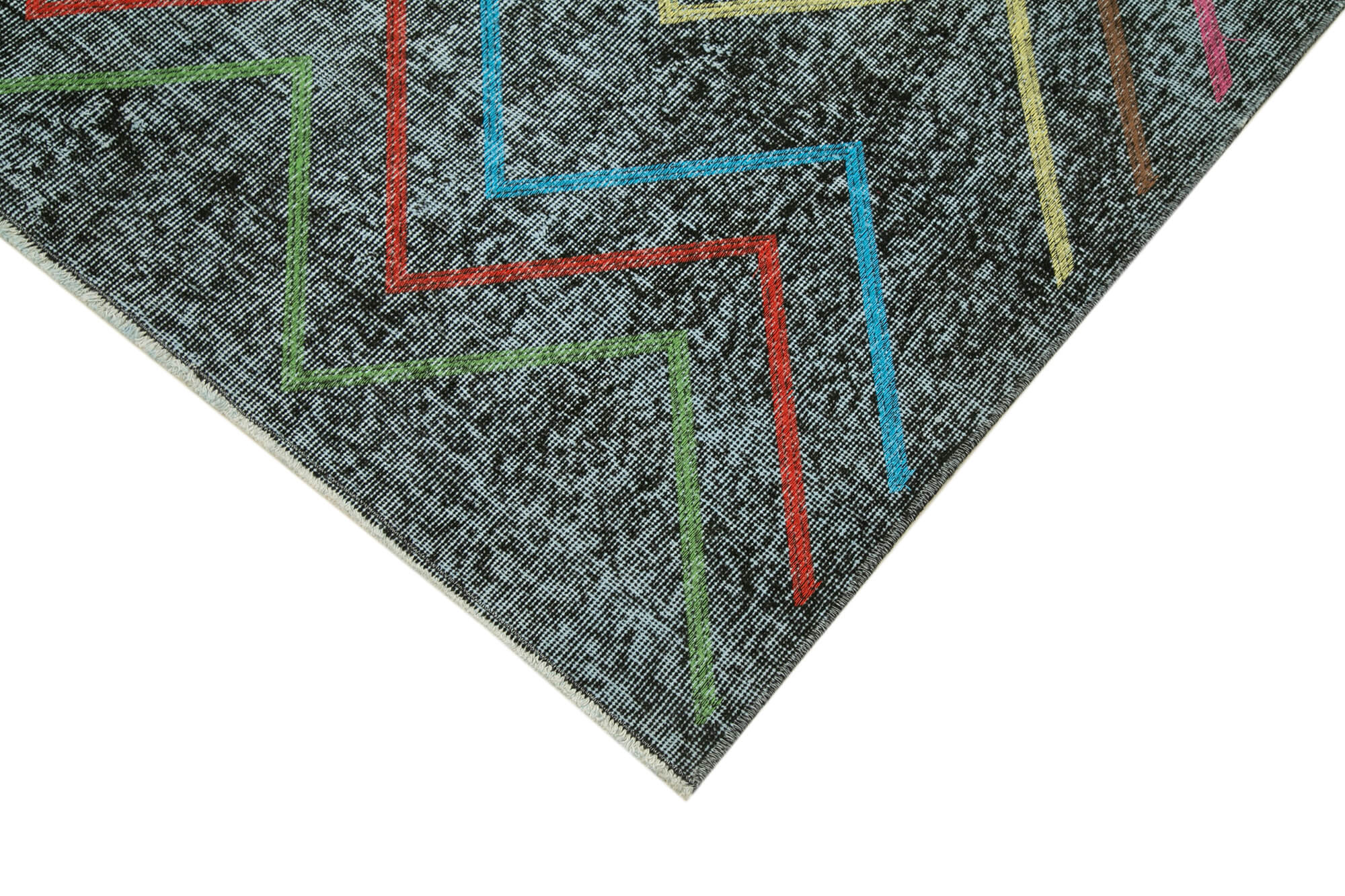 Handmade Geometric Rug – Black Cotton Wool Area Rug 4'10'' x 12'2'' Durable Carpet