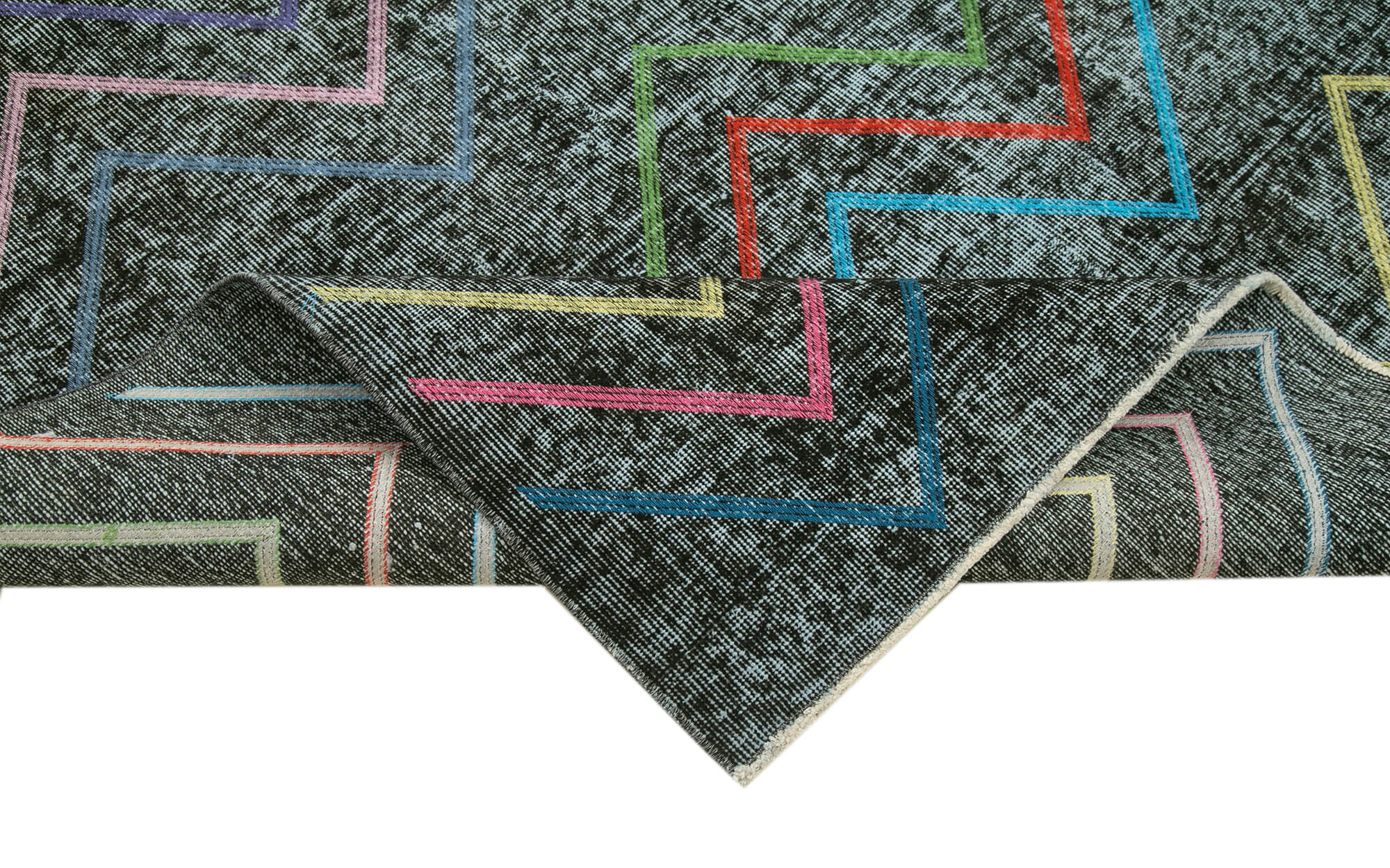 Handmade Geometric Rug – Black Cotton Wool Area Rug 4'10'' x 12'2'' Durable Carpet