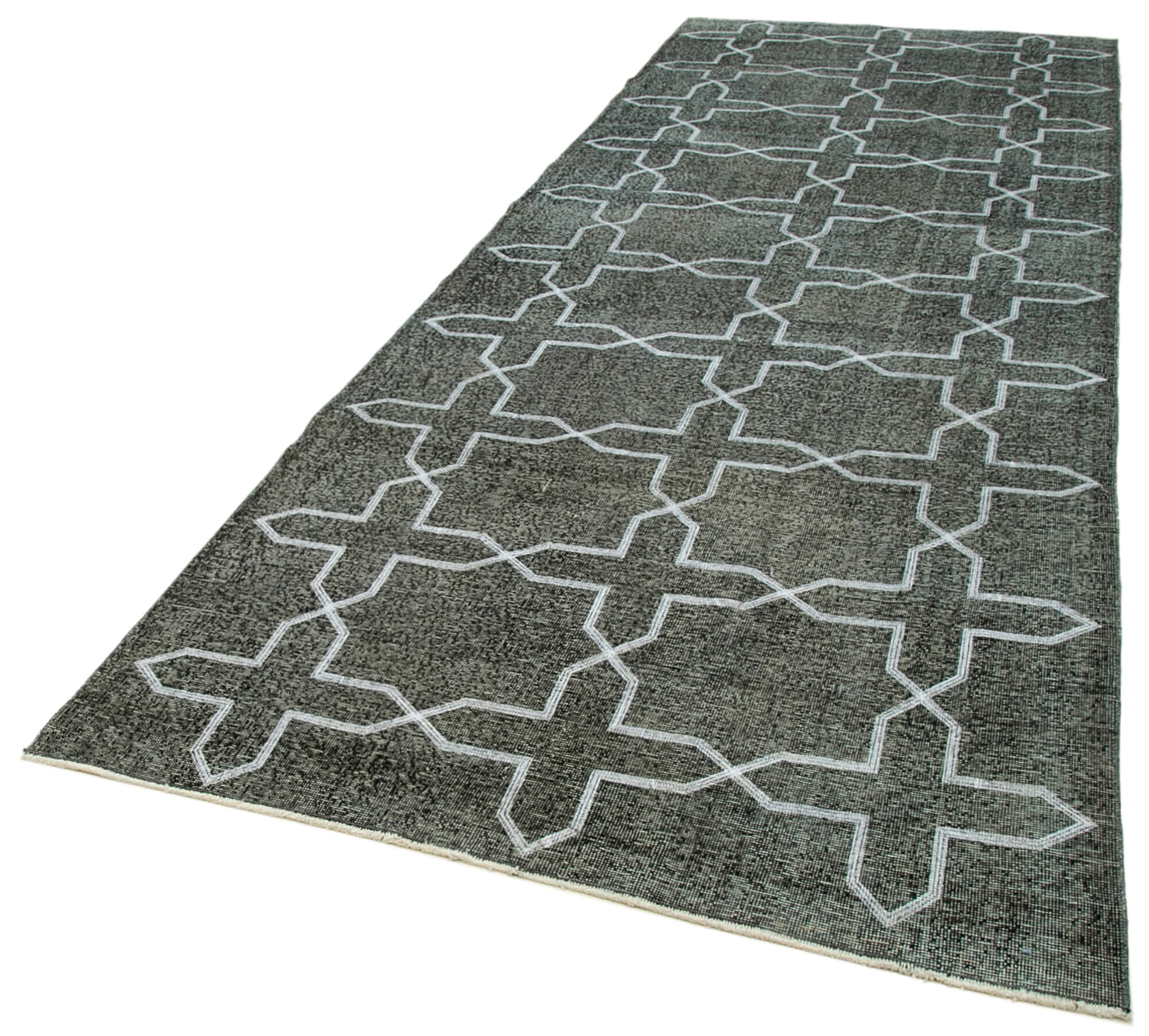 Handmade Geometric Rug - Black Area Rug Cotton Wool Blend 4'7''x13'5'' Durable Soft Wool Floor Covering