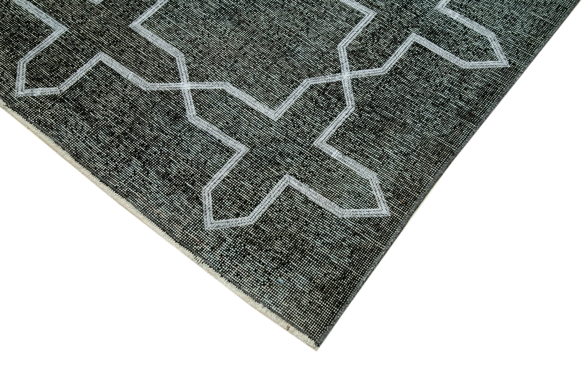 Handmade Geometric Rug - Black Area Rug Cotton Wool Blend 4'7''x13'5'' Durable Soft Wool Floor Covering