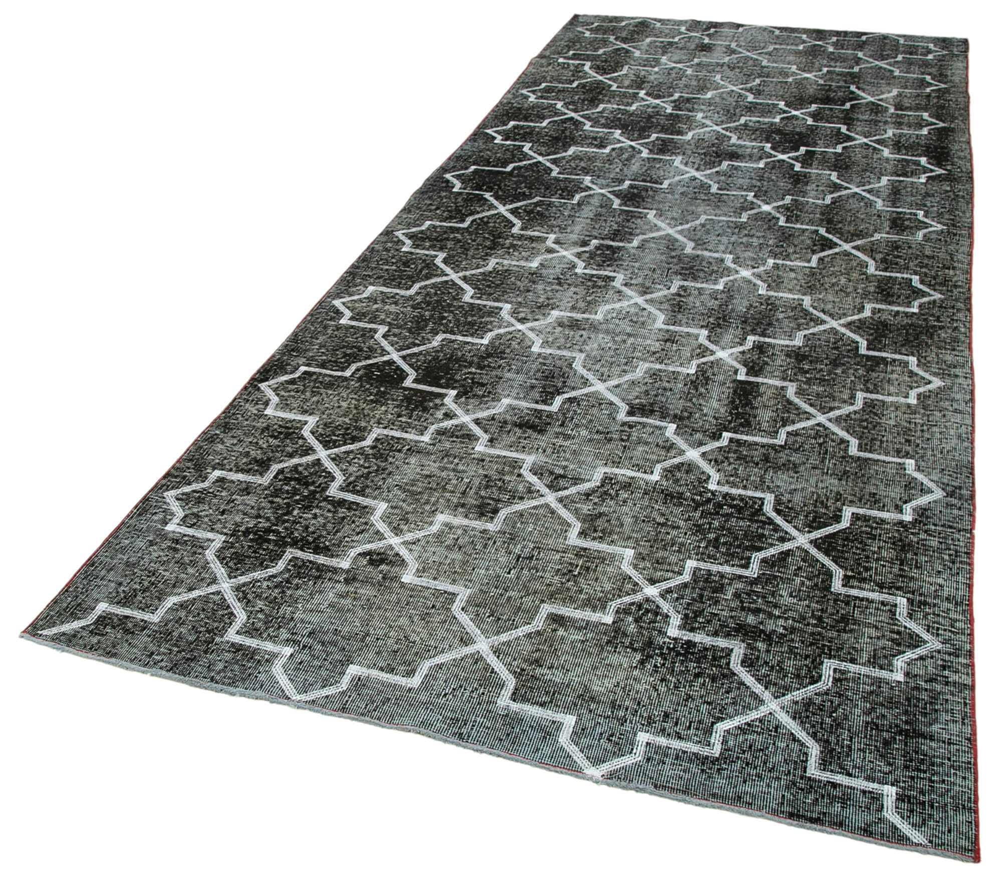 Handmade Geometric Rug – Black Area Rug 4'9'' x 12'7'' | Cotton Wool Carpet