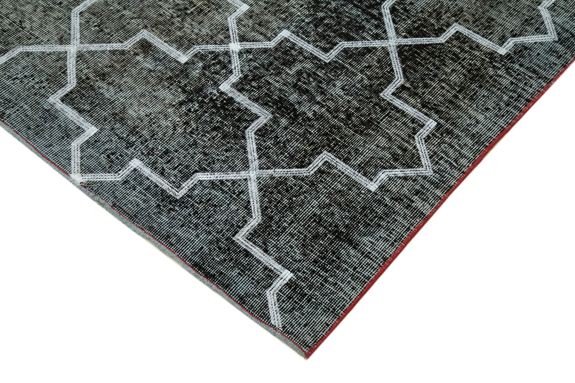 Handmade Geometric Rug – Black Area Rug 4'9'' x 12'7'' | Cotton Wool Carpet
