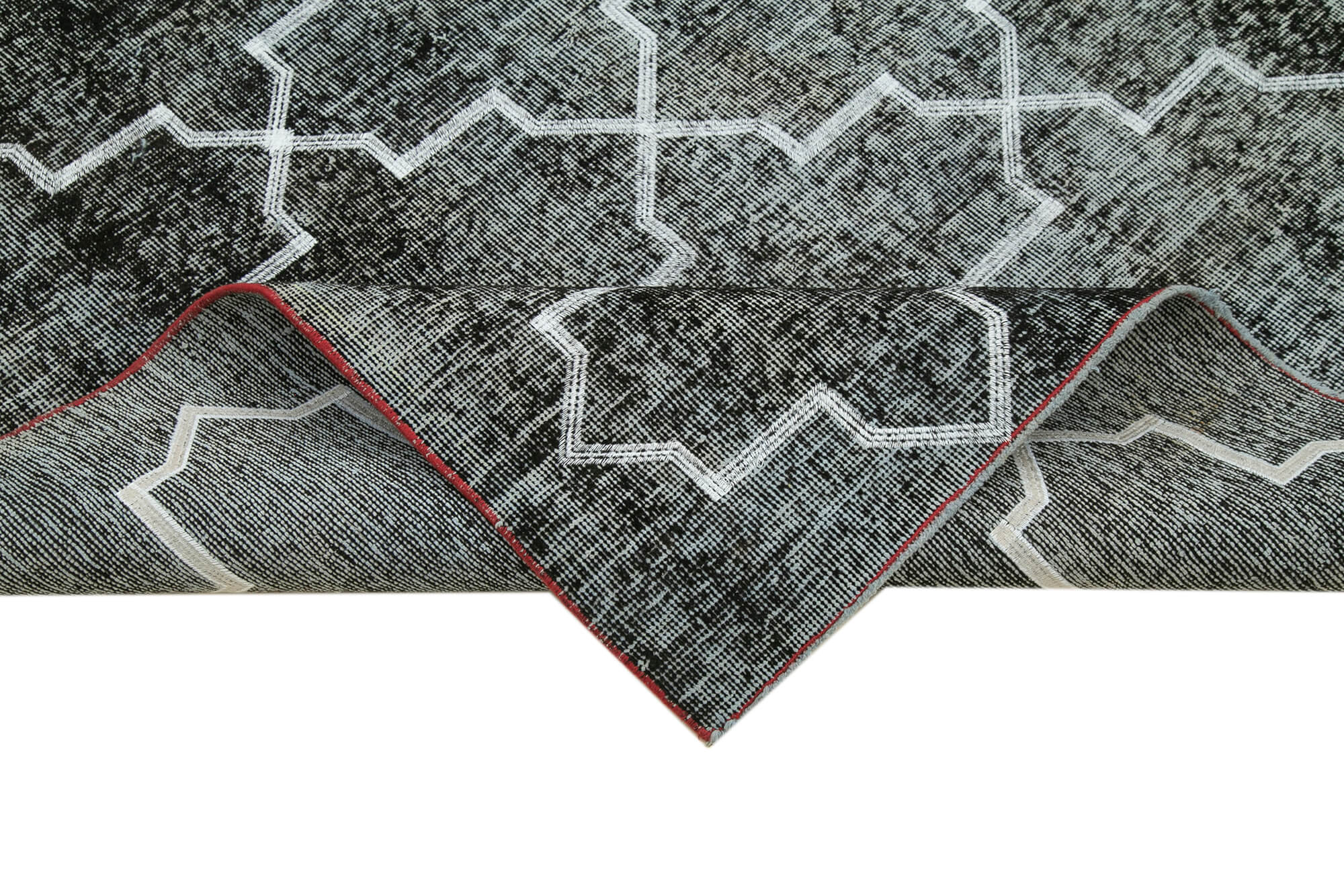 Handmade Geometric Rug – Black Area Rug 4'9'' x 12'7'' | Cotton Wool Carpet