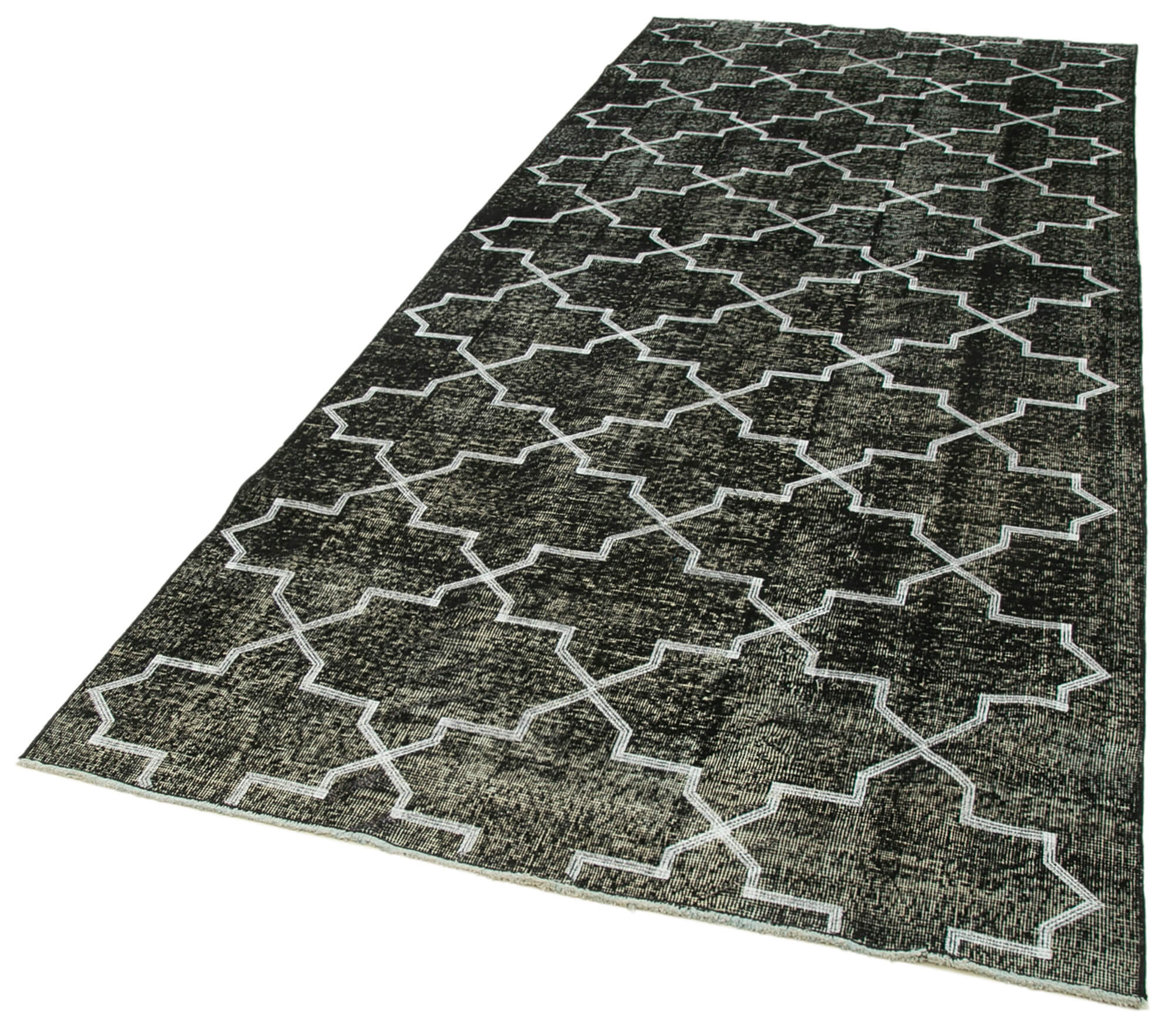 Handmade Geometric Rug – Black Area Rug Cotton Wool 4'8''x11'7'' Durable Soft Textured