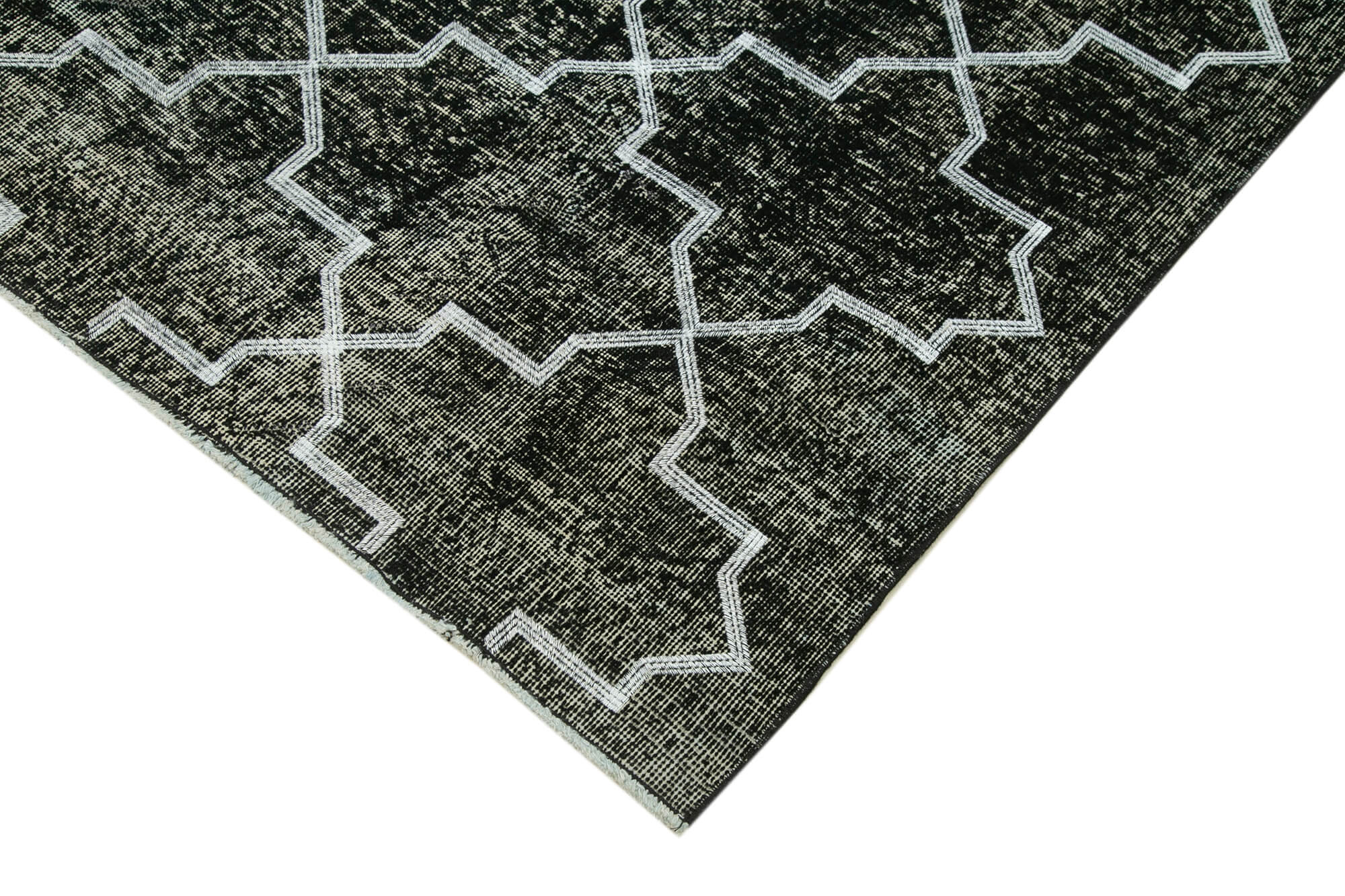 Handmade Geometric Rug – Black Area Rug Cotton Wool 4'8''x11'7'' Durable Soft Textured