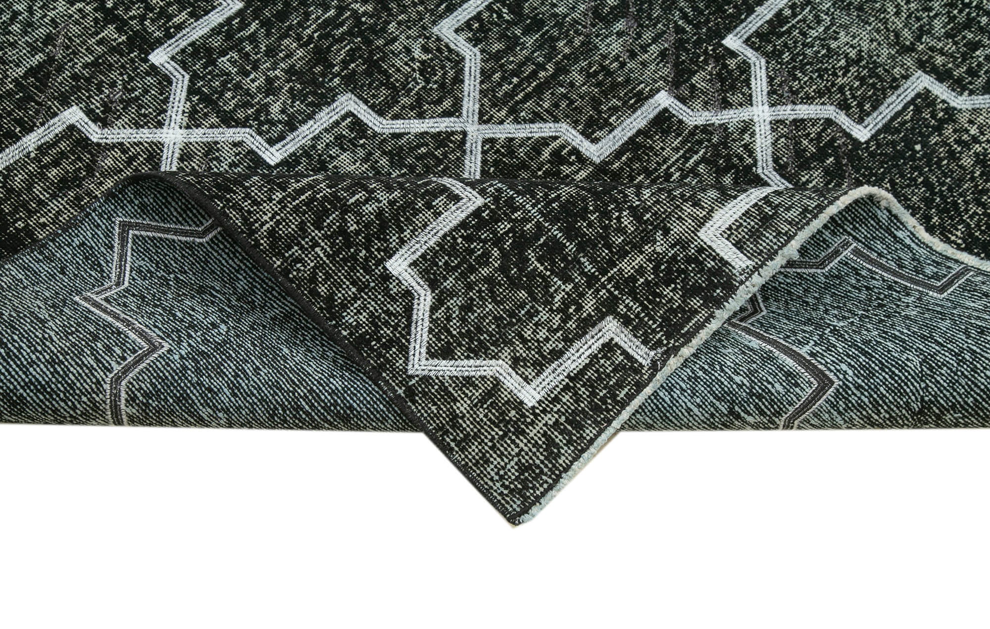 Handmade Geometric Rug – Black Area Rug Cotton Wool 4'8''x11'7'' Durable Soft Textured