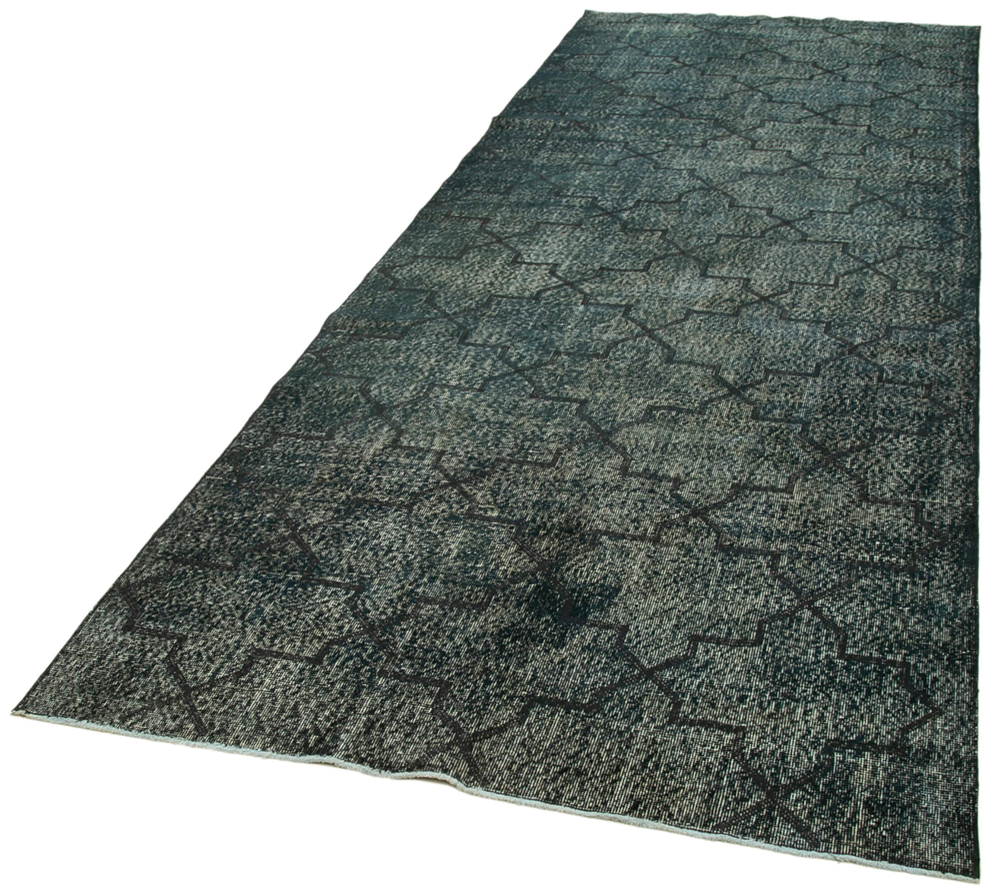Handmade Area Rug - Black Geometric Carpet Cotton Wool Rug 4'8'' x 12'0'' Durable