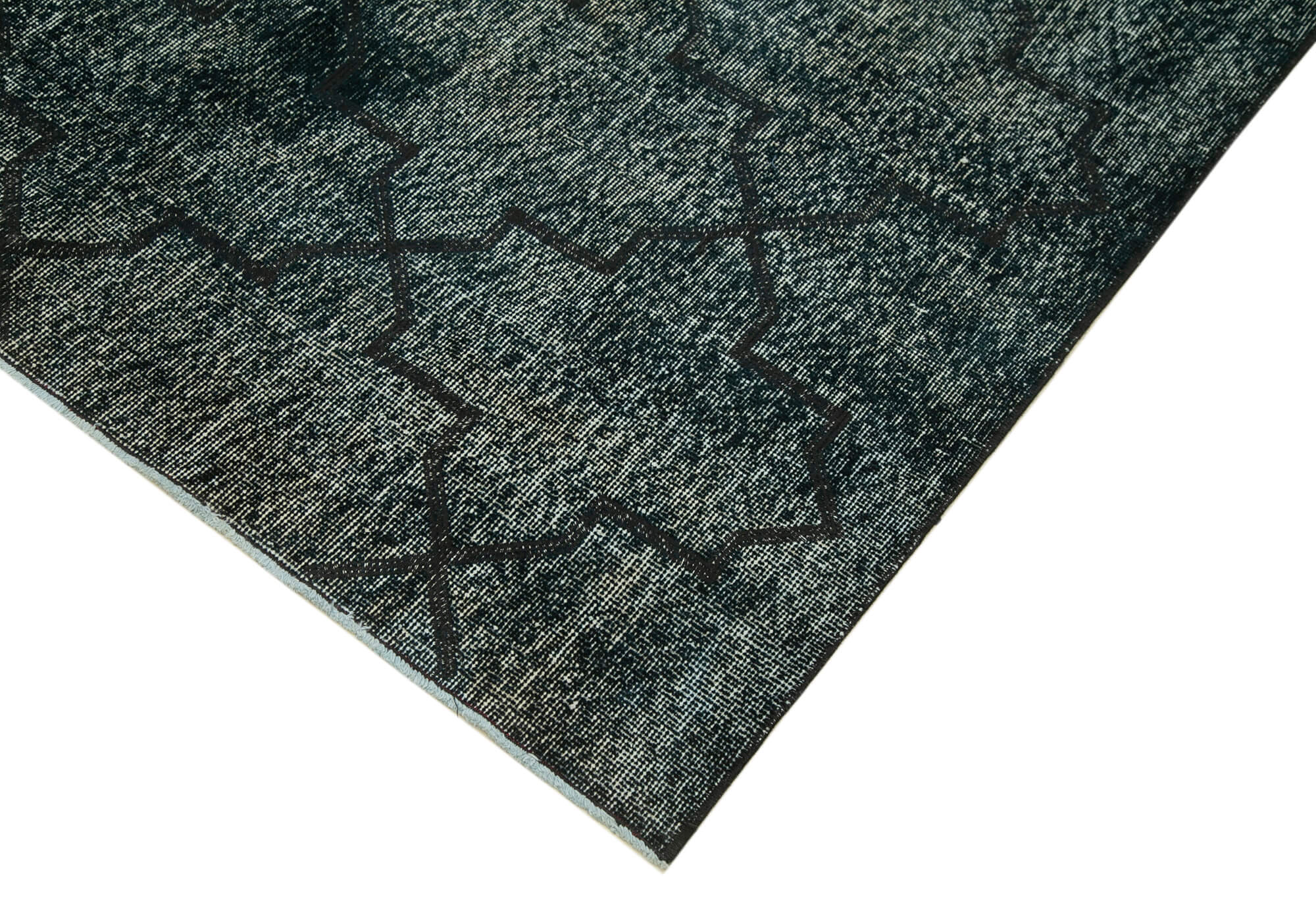 Handmade Area Rug - Black Geometric Carpet Cotton Wool Rug 4'8'' x 12'0'' Durable