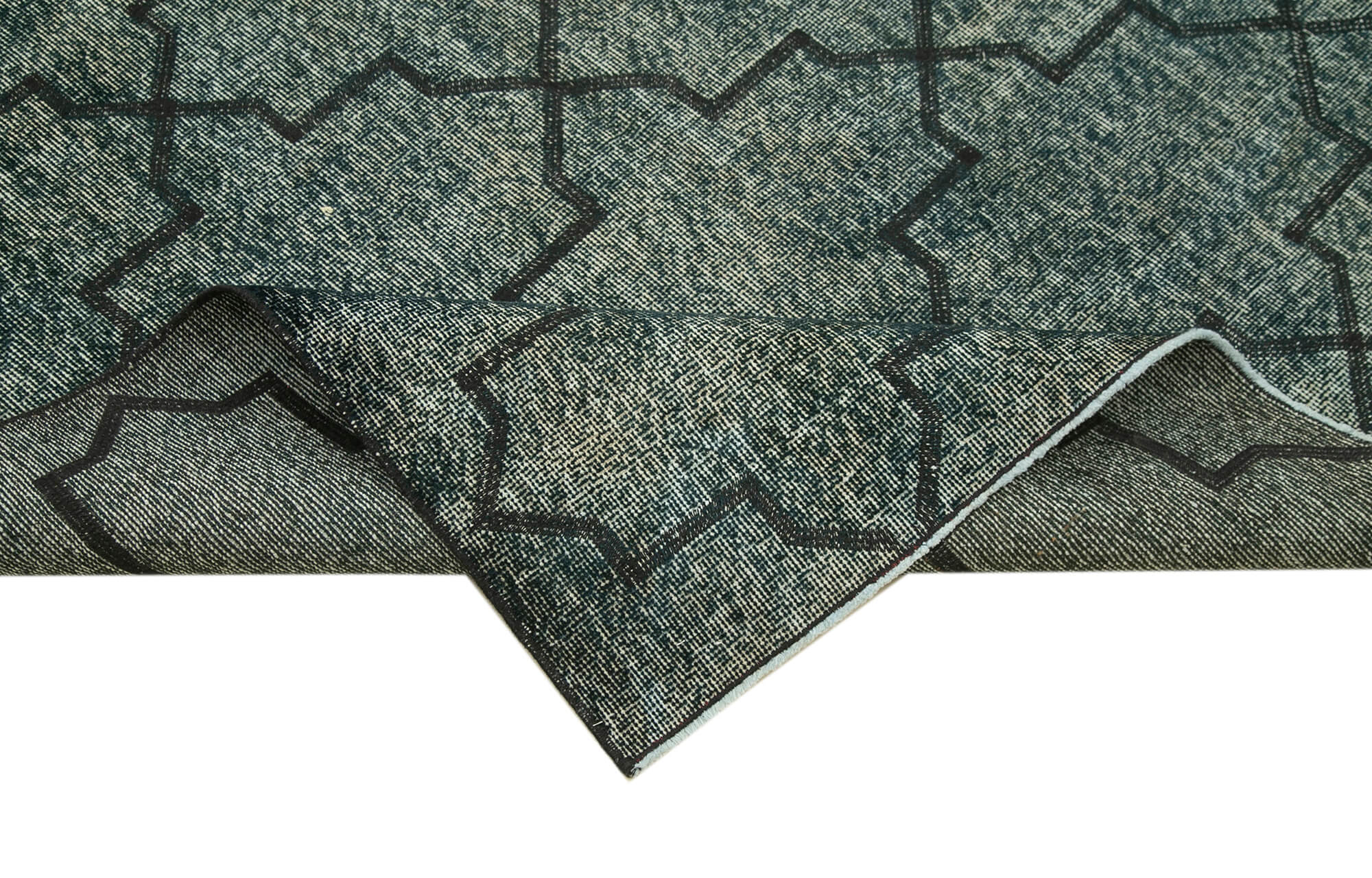 Handmade Area Rug - Black Geometric Carpet Cotton Wool Rug 4'8'' x 12'0'' Durable