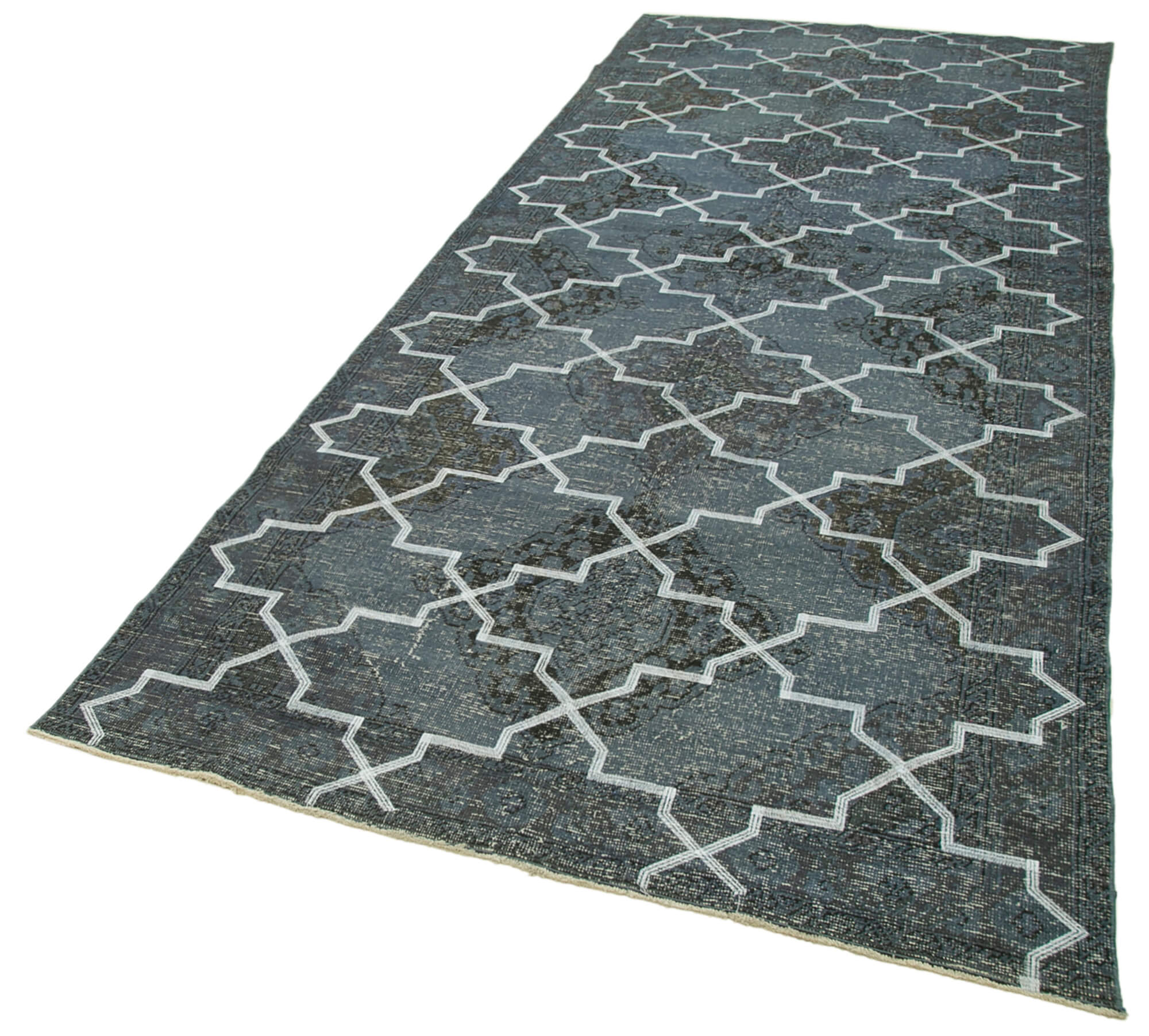 Handmade Wool Area Rug - Grey Geometric Carpet | Cotton Wool Carpet 4'9''x12'3''
