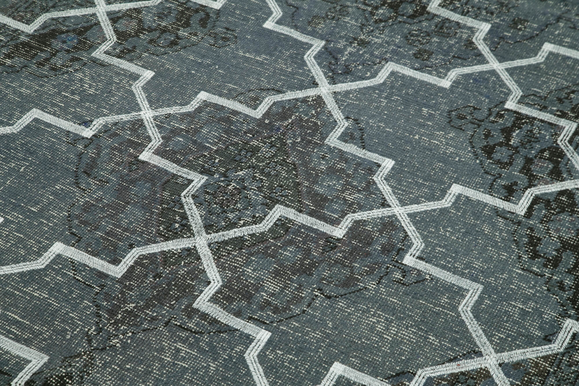 Handmade Wool Area Rug - Grey Geometric Carpet | Cotton Wool Carpet 4'9''x12'3''