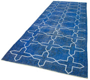 Handmade Wool Area Rug - Blue Geometric Rug with Soft Wool Texture, Durable Cotton Carpet 4'9''x13'2''