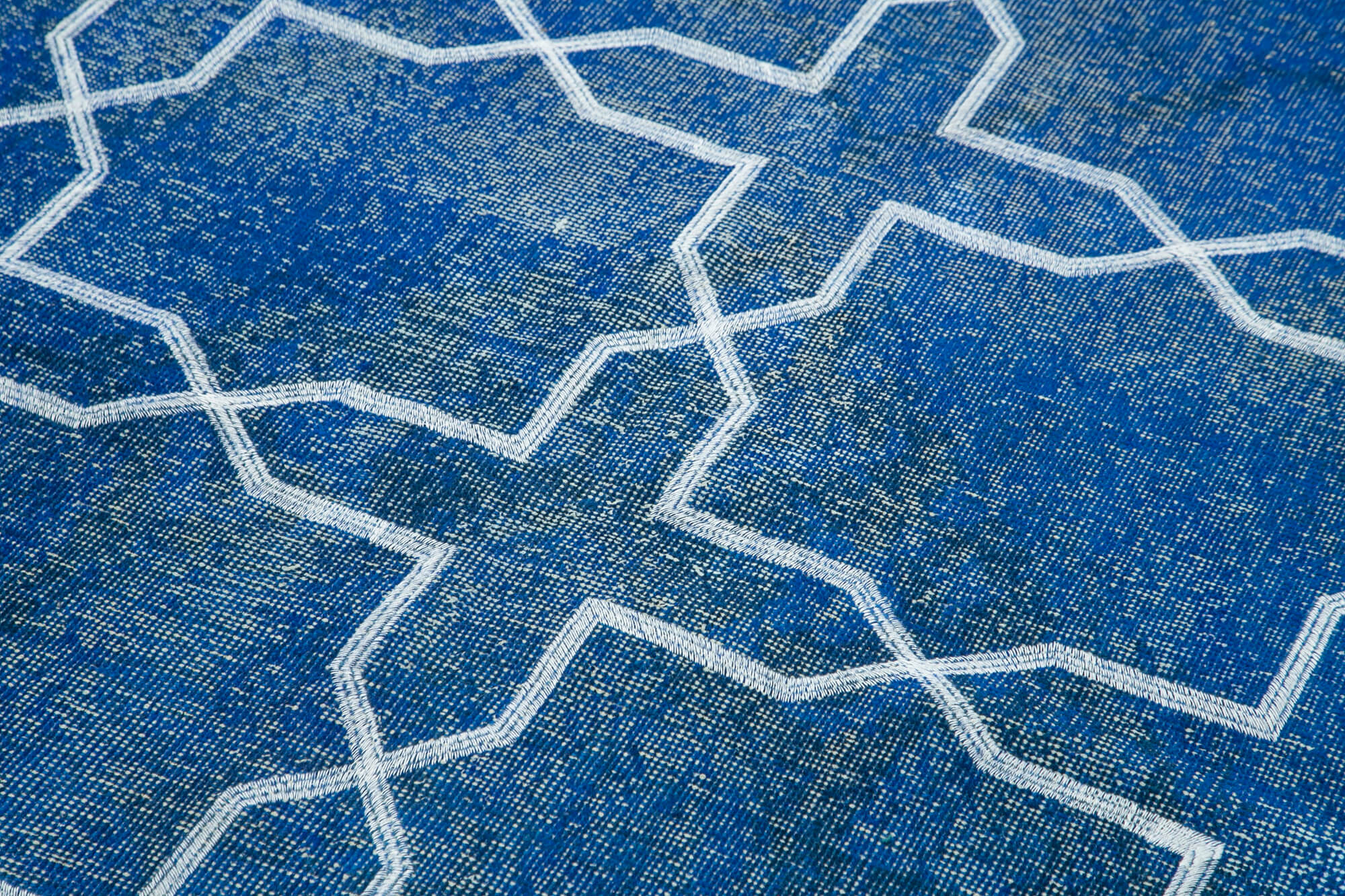 Handmade Wool Area Rug - Blue Geometric Rug with Soft Wool Texture, Durable Cotton Carpet 4'9''x13'2''