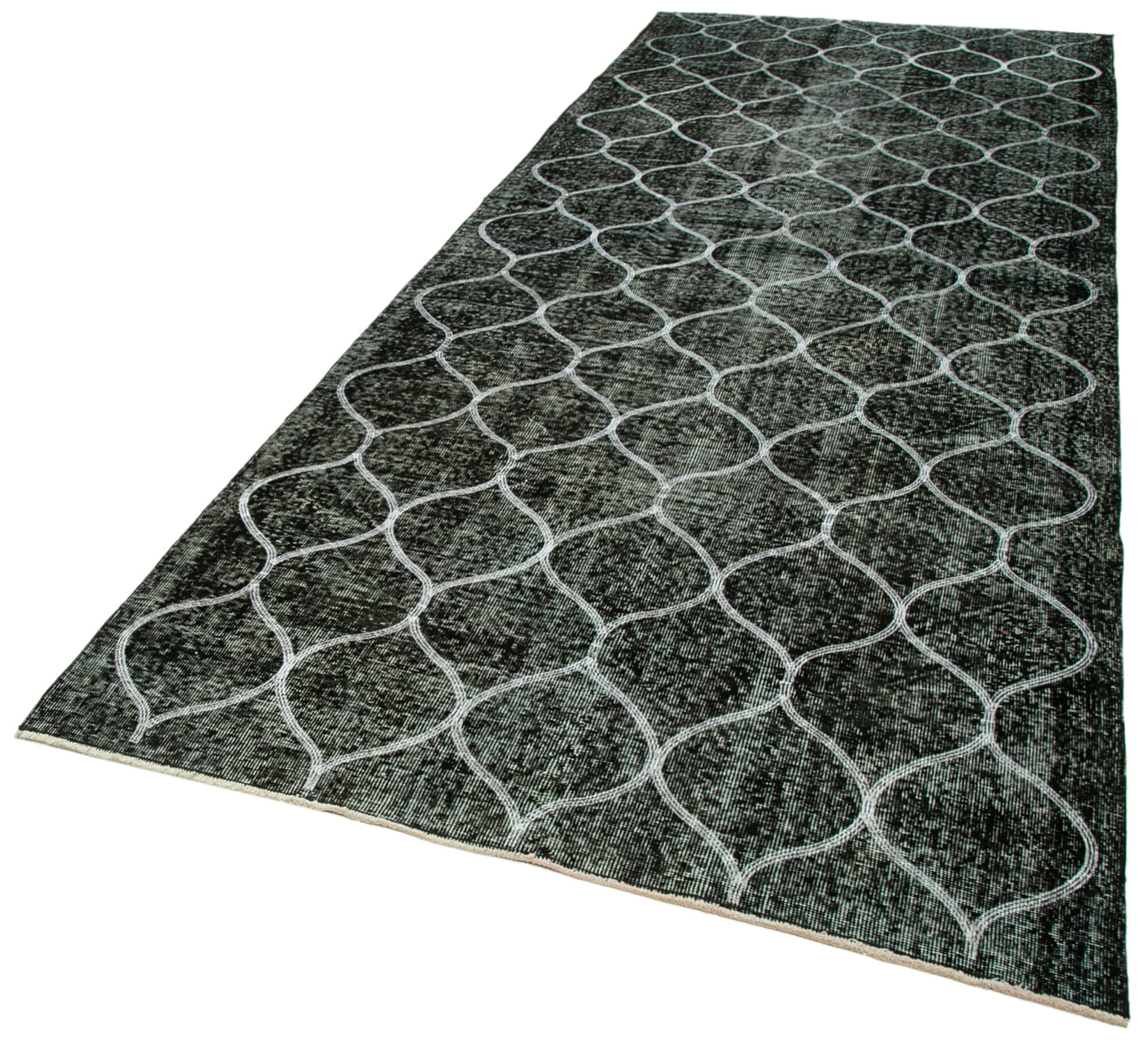Handmade Geometric Rug - Black Area Rug with Cotton Wool Blend, Soft Wool Texture 4'9''x12'8''