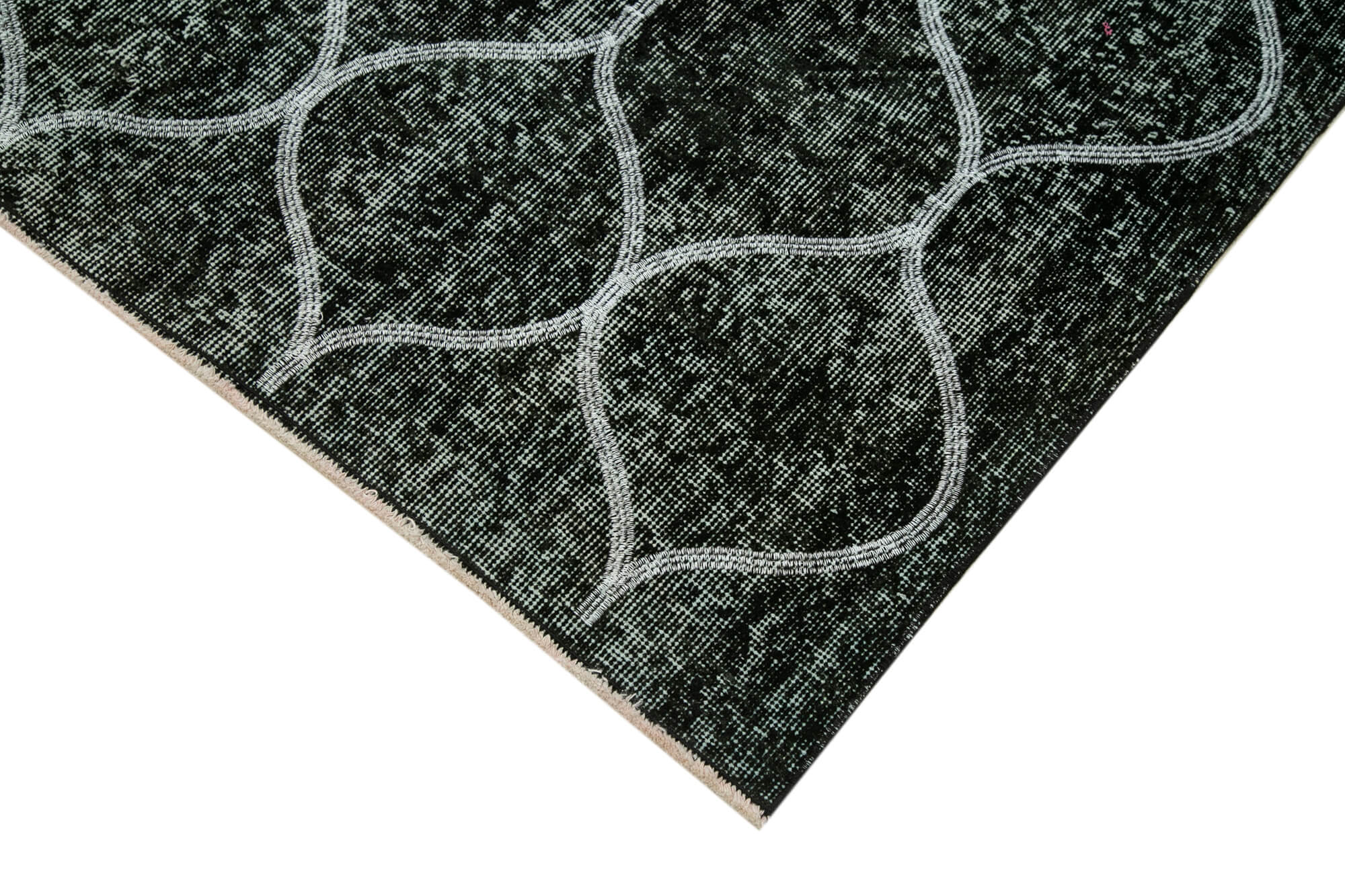 Handmade Geometric Rug - Black Area Rug with Cotton Wool Blend, Soft Wool Texture 4'9''x12'8''