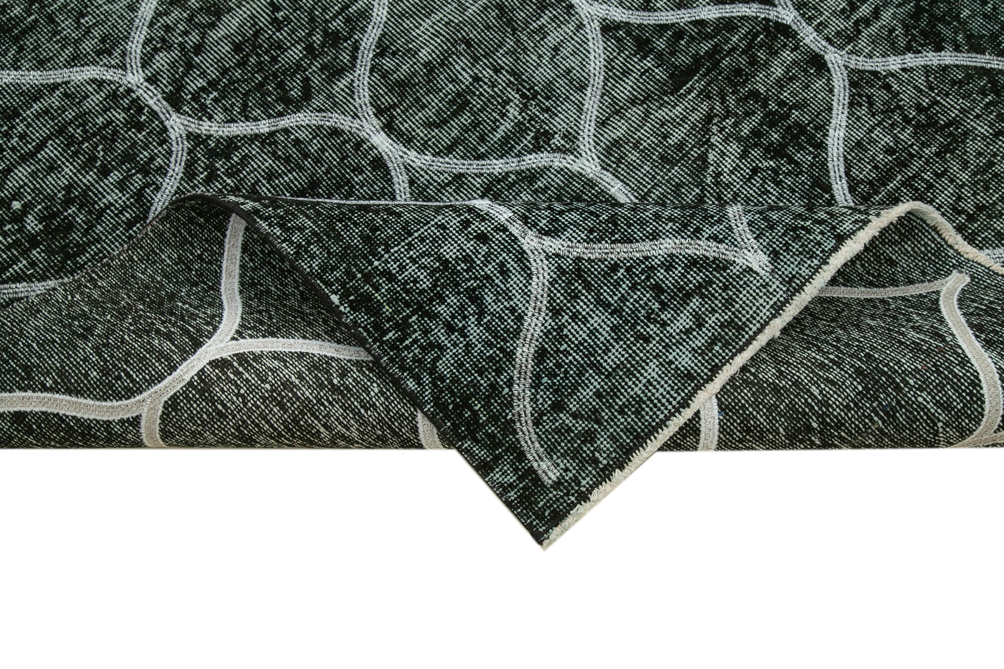Handmade Geometric Rug - Black Area Rug with Cotton Wool Blend, Soft Wool Texture 4'9''x12'8''