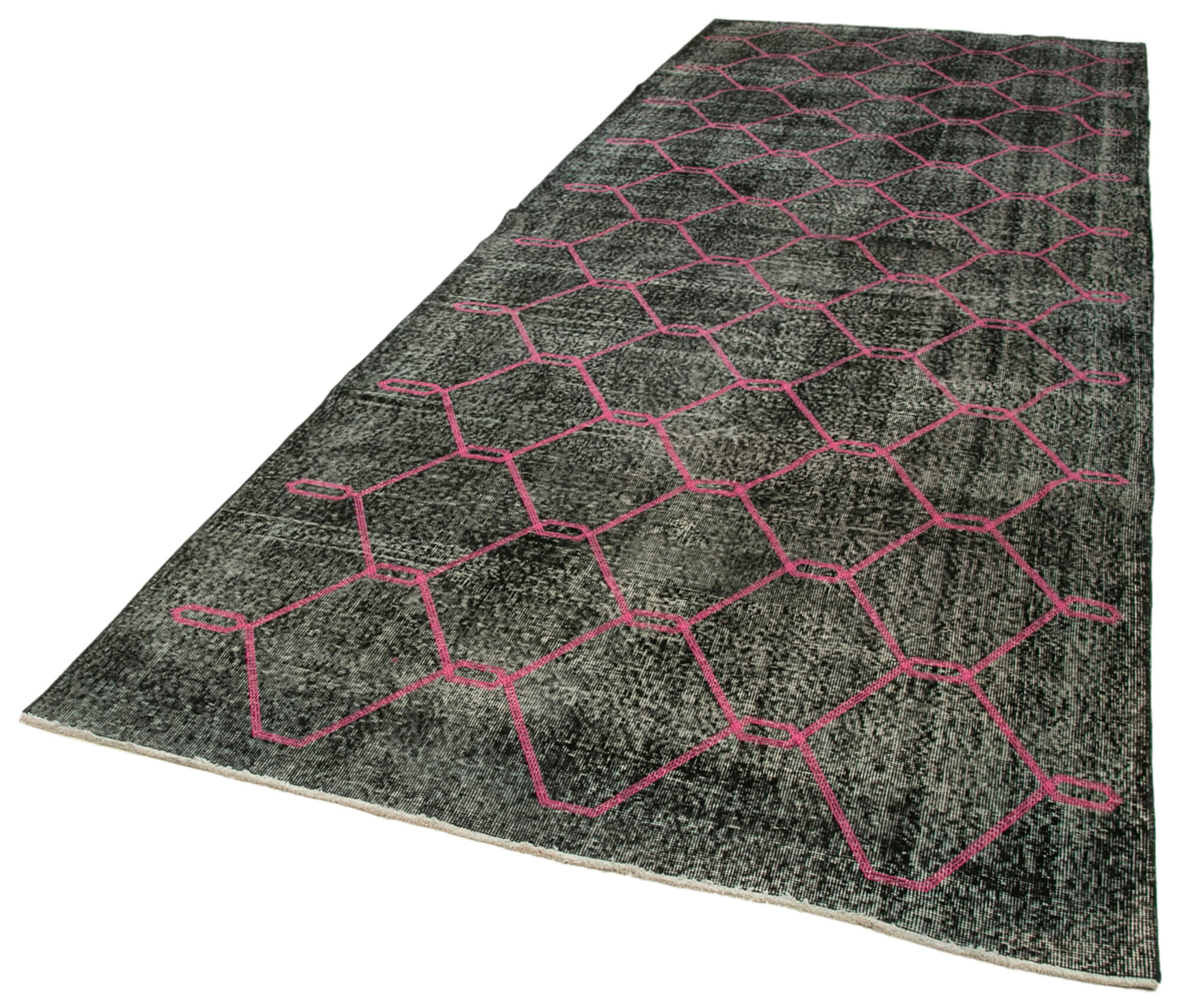 Handmade Geometric Rug - Black Area Rug 5'1''x13'9'' Cotton Wool Durable Carpet