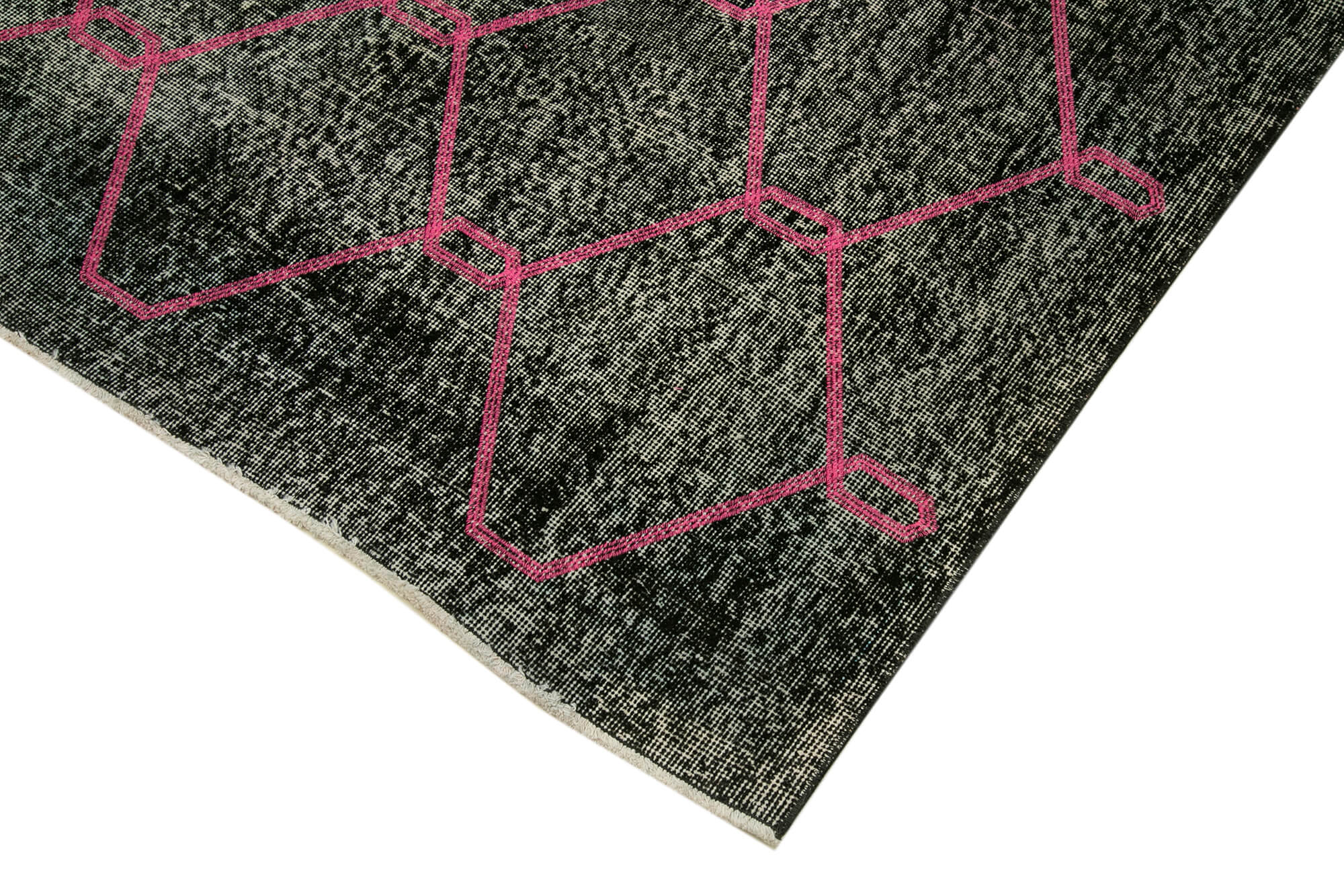 Handmade Geometric Rug - Black Area Rug 5'1''x13'9'' Cotton Wool Durable Carpet