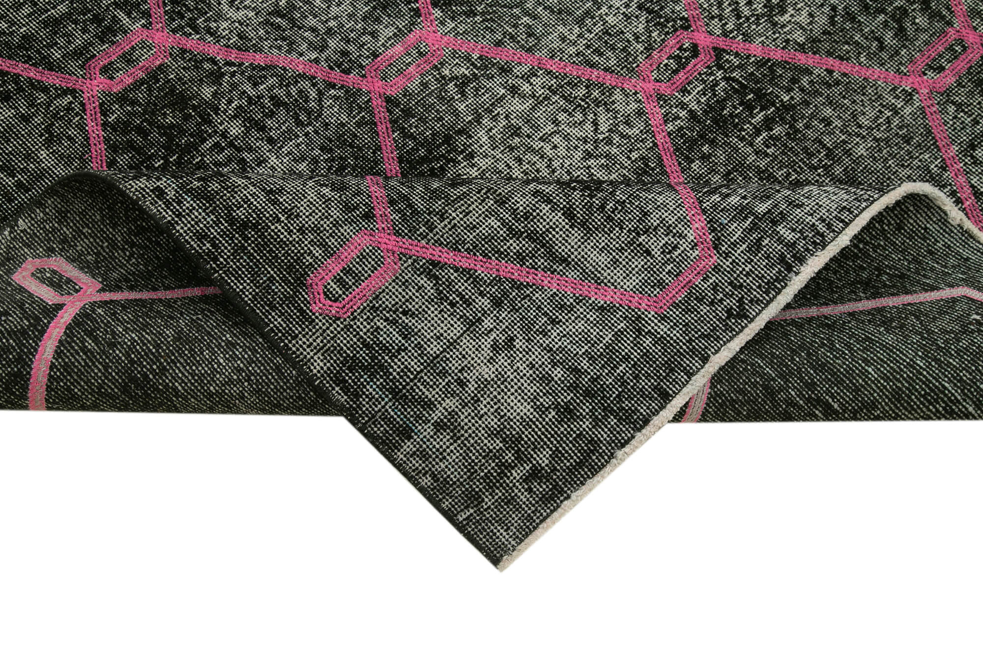 Handmade Geometric Rug - Black Area Rug 5'1''x13'9'' Cotton Wool Durable Carpet
