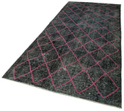 Handmade Geometric Rug – Black Cotton Wool Carpet 4'10''x11'7'' with Modern Design