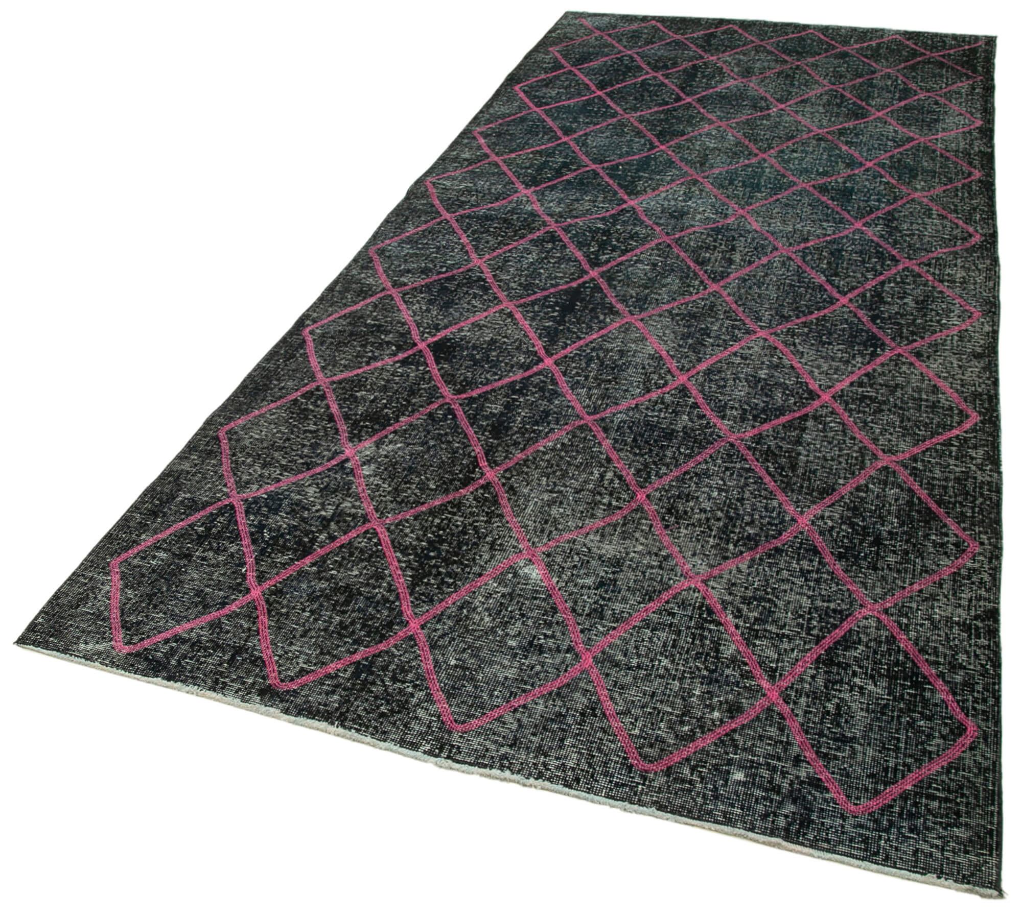 Handmade Geometric Rug – Black Cotton Wool Carpet 4'10''x11'7'' with Modern Design