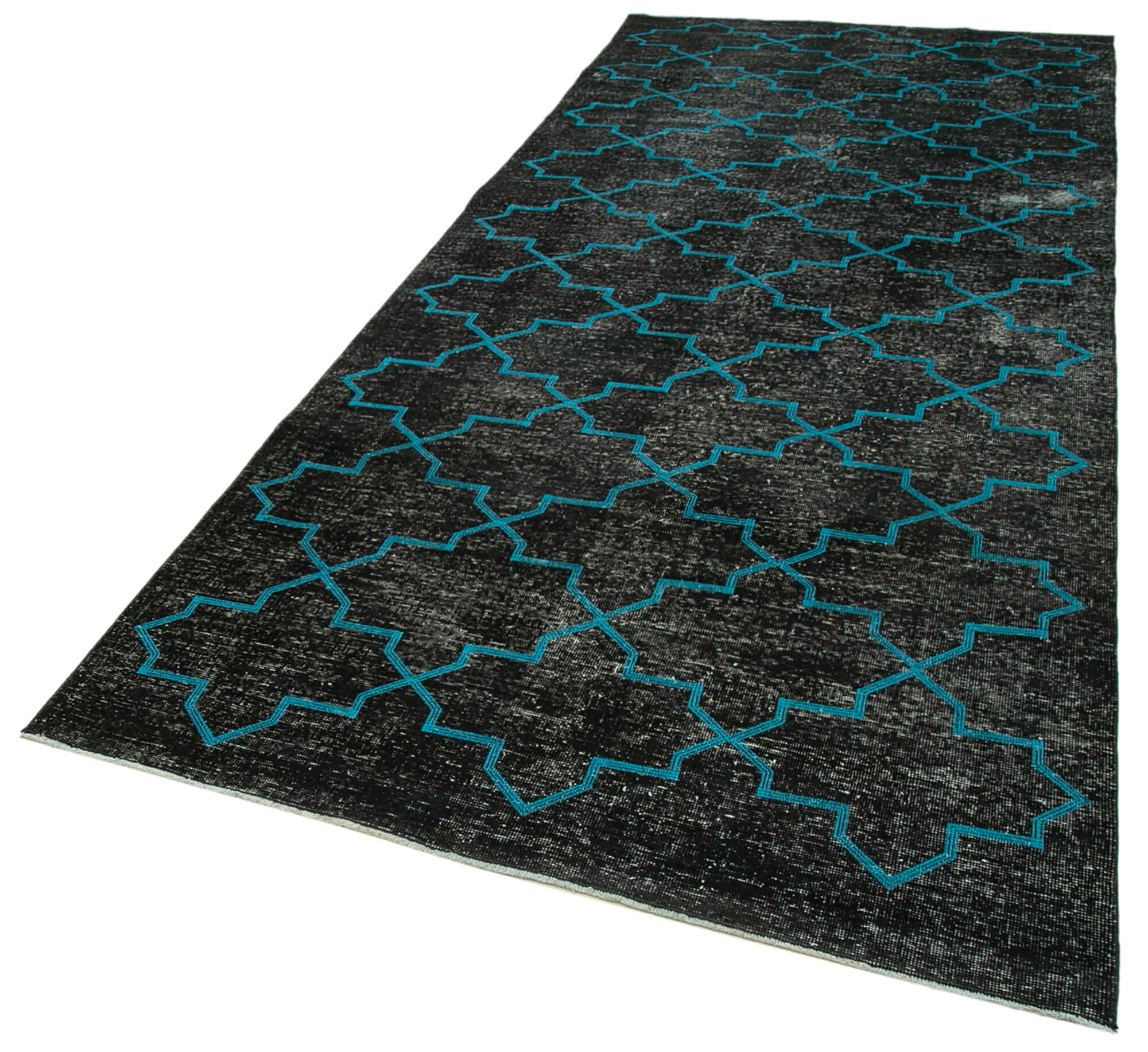 Handmade Geometric Rug - Black Area Rug 4x12, Cotton Wool Durable Carpet