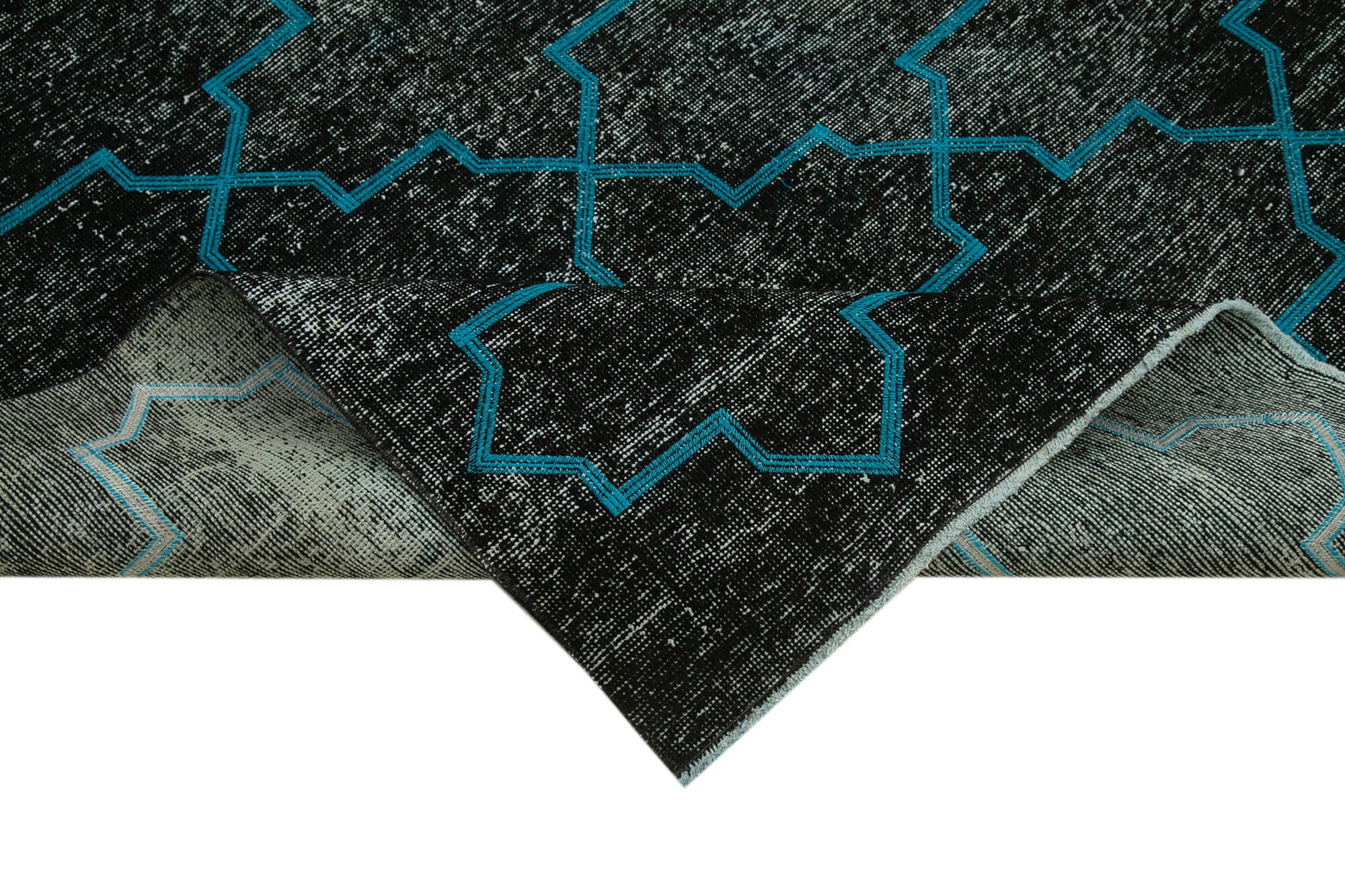 Handmade Geometric Rug - Black Area Rug 4x12, Cotton Wool Durable Carpet