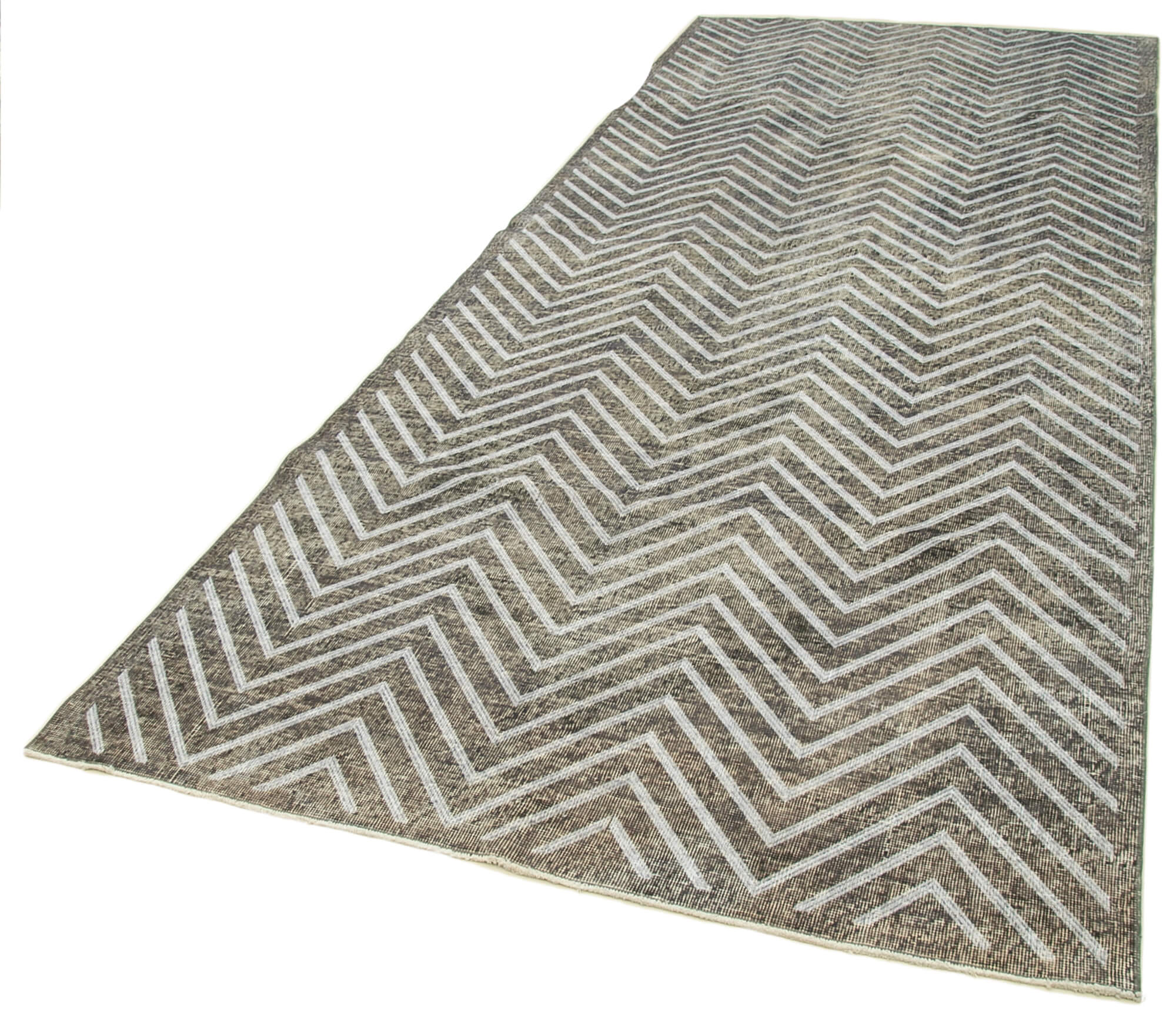 Handmade Geometric Rug – Grey Area Rug | Cotton Wool Carpet, Flat Weave Carpet 4'11''x12'5''