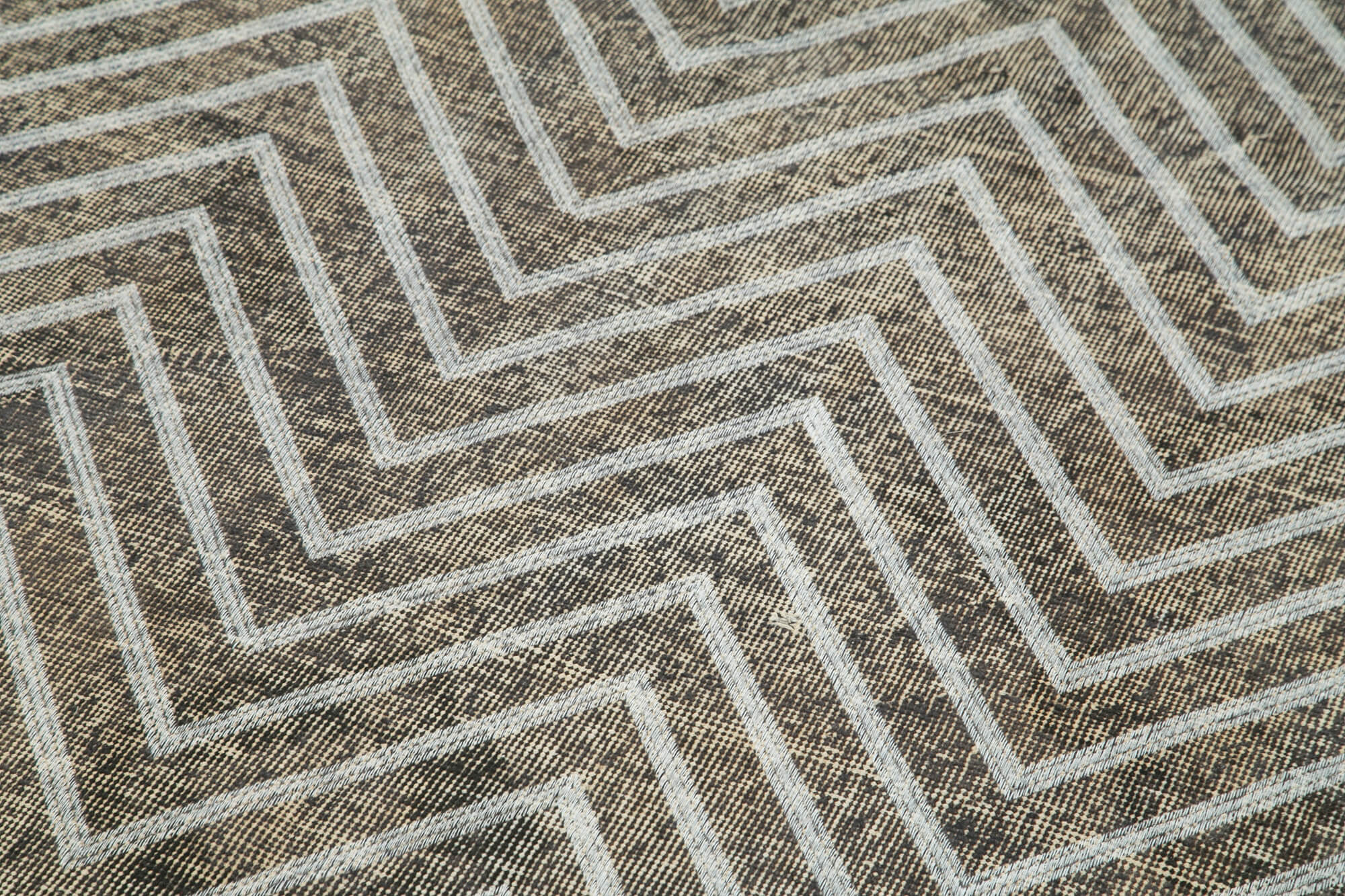 Handmade Geometric Rug – Grey Area Rug | Cotton Wool Carpet, Flat Weave Carpet 4'11''x12'5''