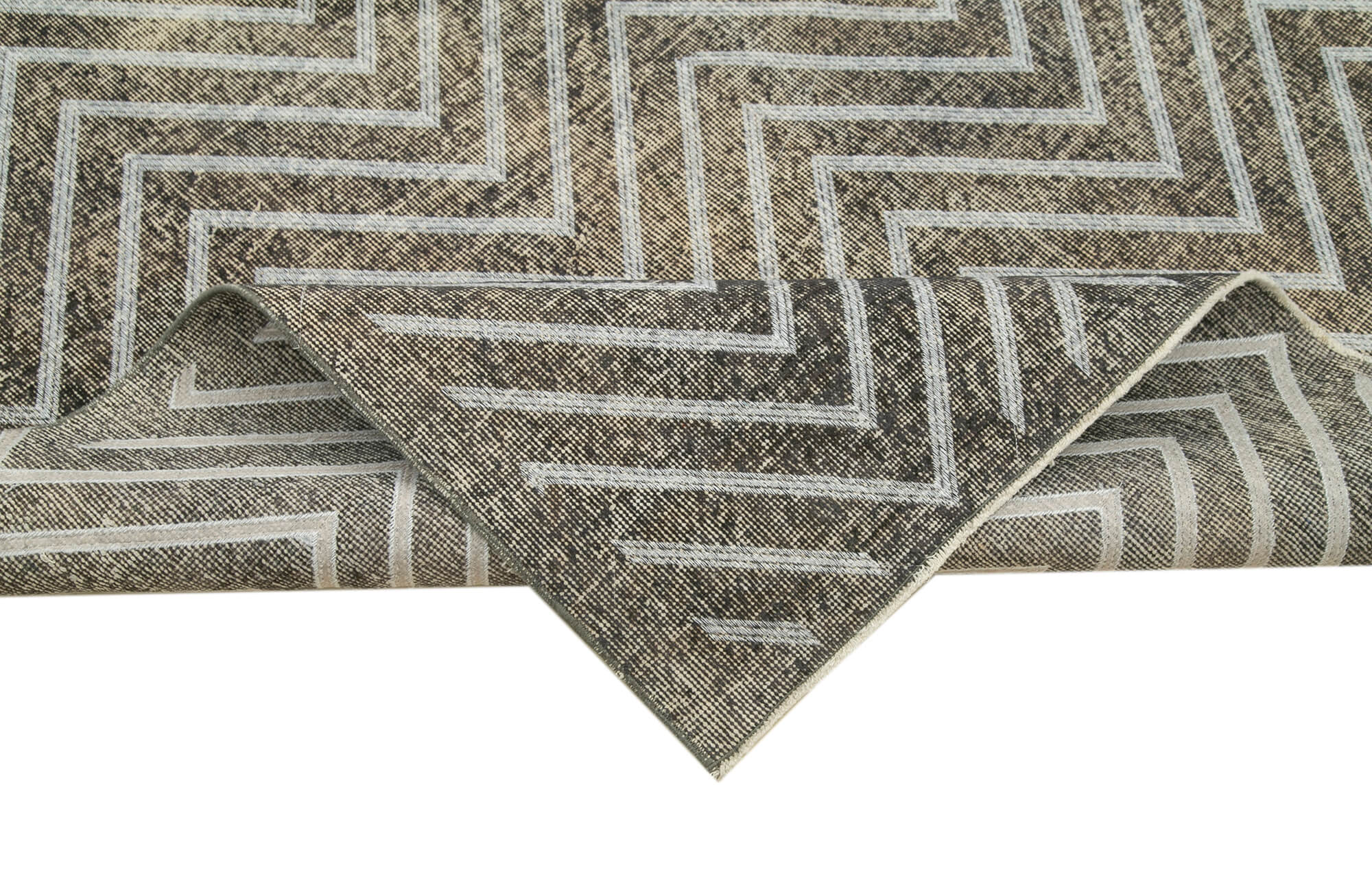 Handmade Geometric Rug – Grey Area Rug | Cotton Wool Carpet, Flat Weave Carpet 4'11''x12'5''