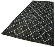 Handmade Geometric Rug – Black Area Rug 4'9''x12'3'' | Durable Wool Cotton Carpet
