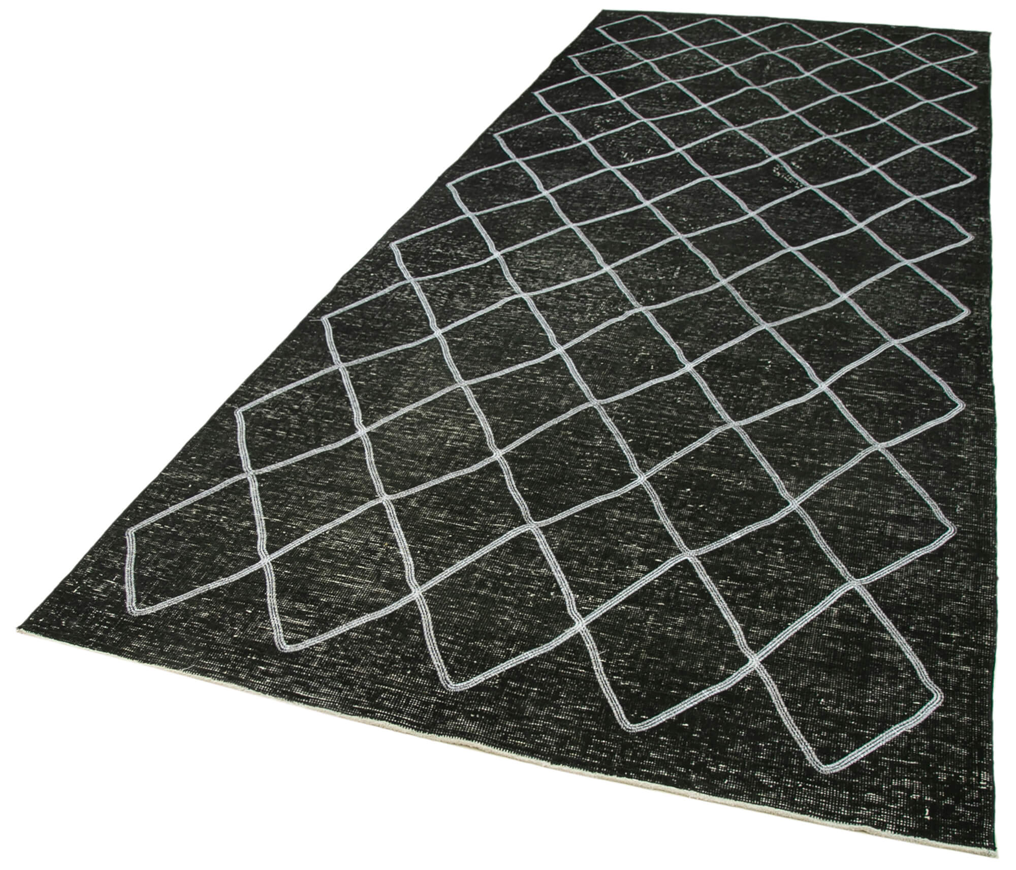 Handmade Geometric Rug – Black Area Rug 4'9''x12'3'' | Durable Wool Cotton Carpet