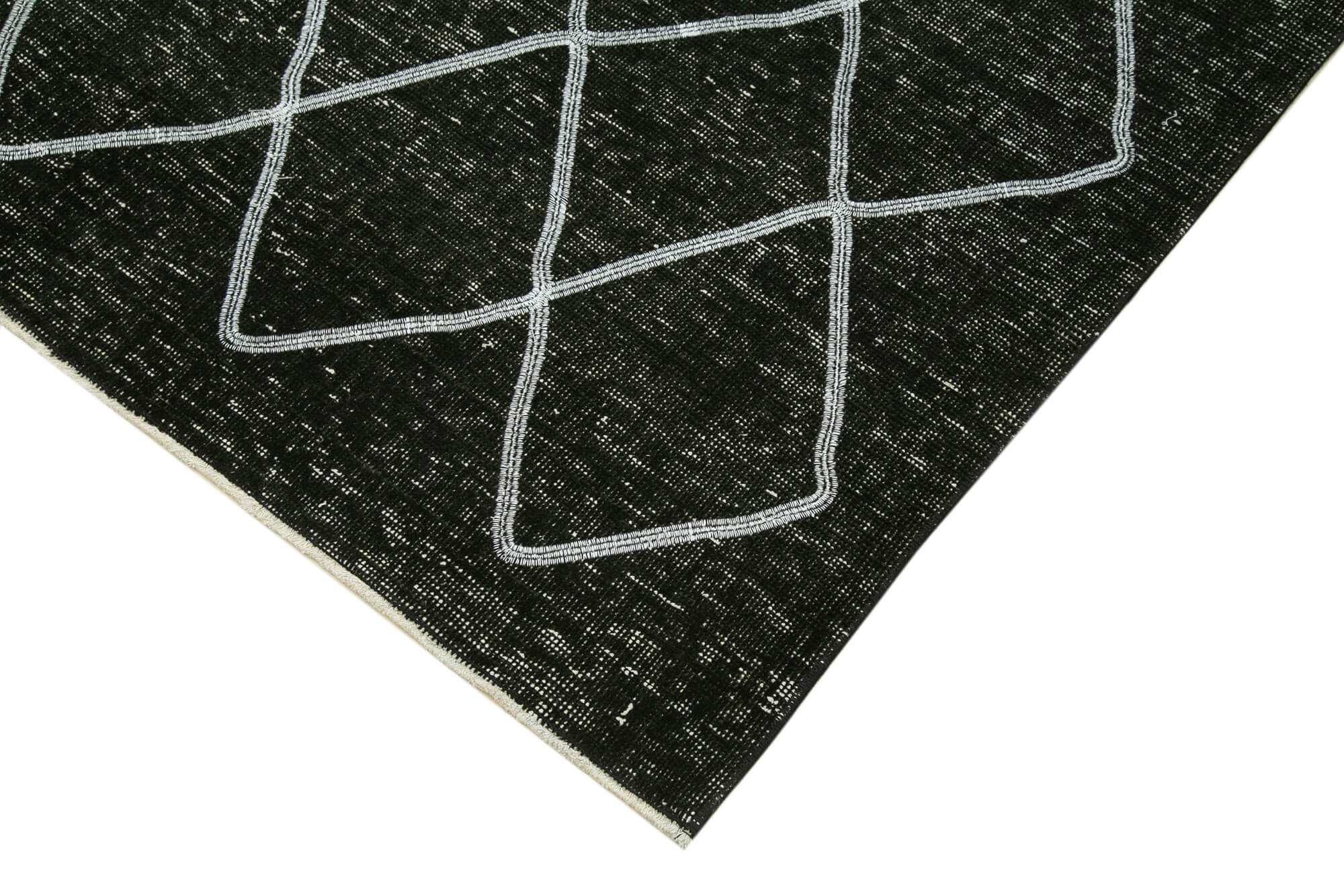 Handmade Geometric Rug – Black Area Rug 4'9''x12'3'' | Durable Wool Cotton Carpet