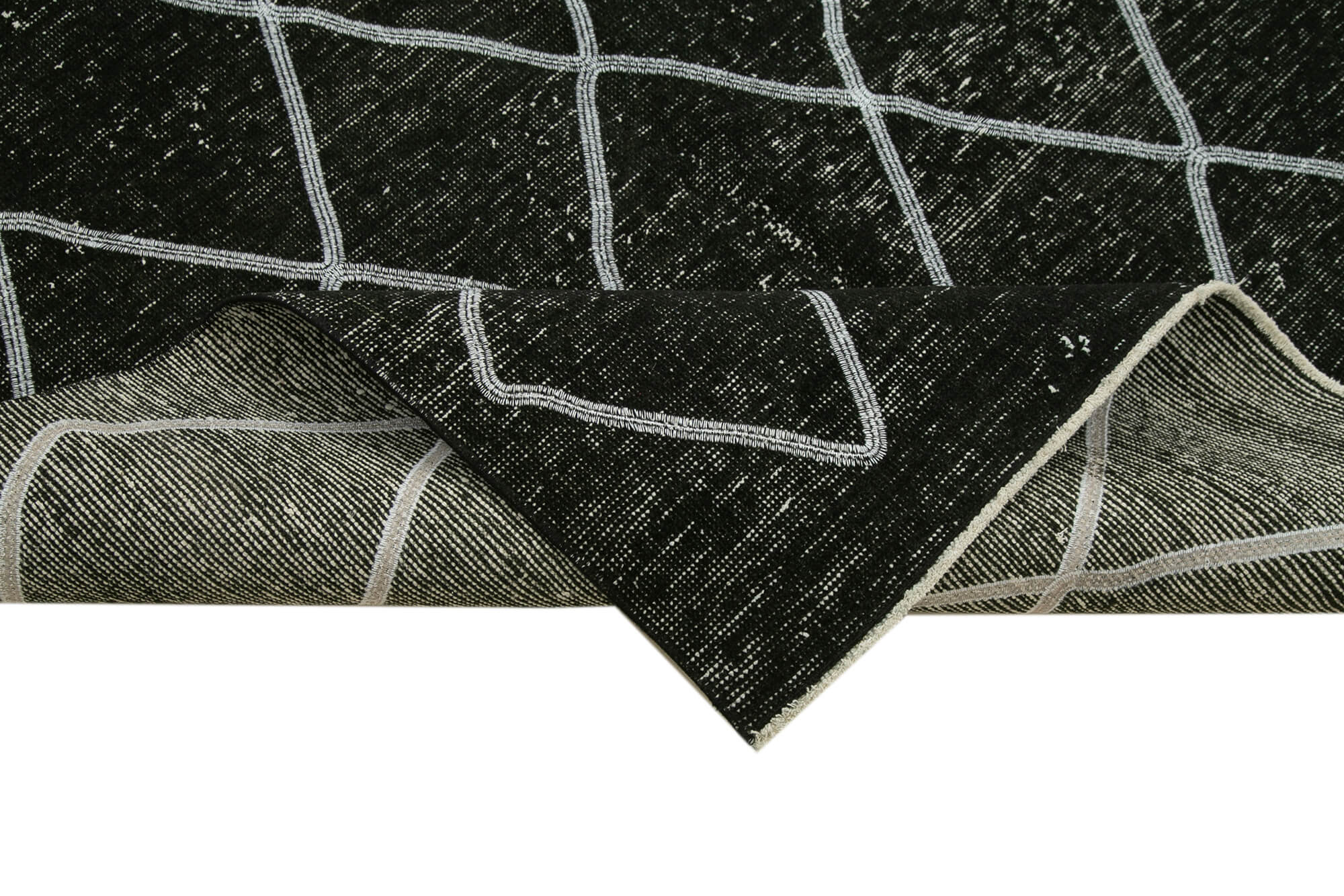 Handmade Geometric Rug – Black Area Rug 4'9''x12'3'' | Durable Wool Cotton Carpet