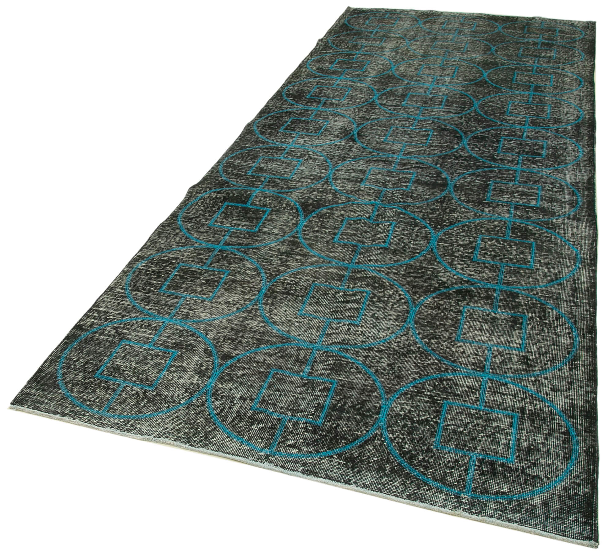 Handmade Geometric Rug - Large Black Area Rug Cotton Wool Carpet 4'7''x12'3''