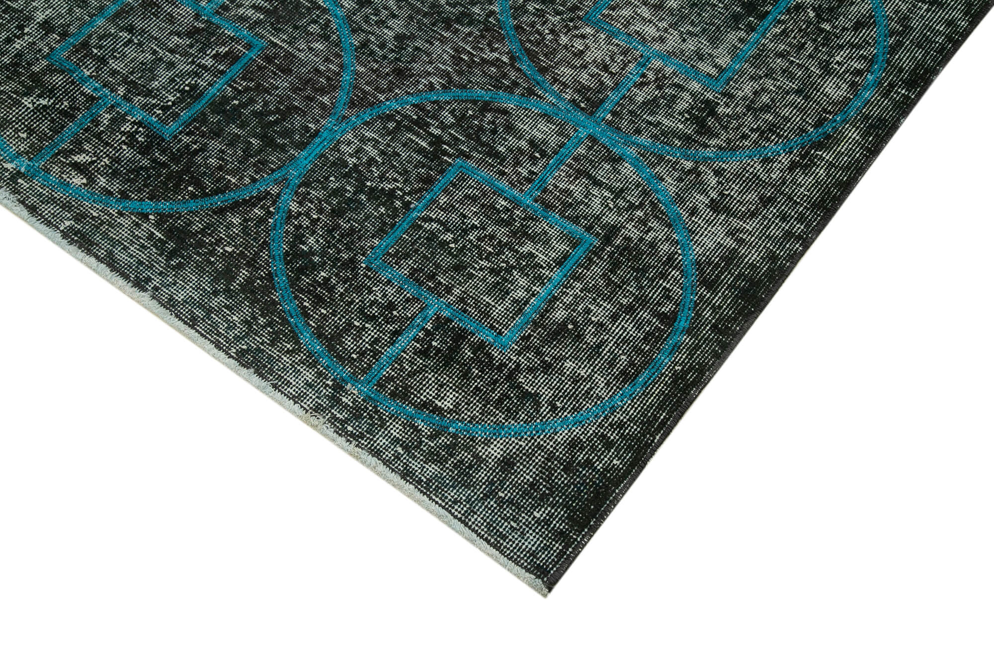 Handmade Geometric Rug - Large Black Area Rug Cotton Wool Carpet 4'7''x12'3''