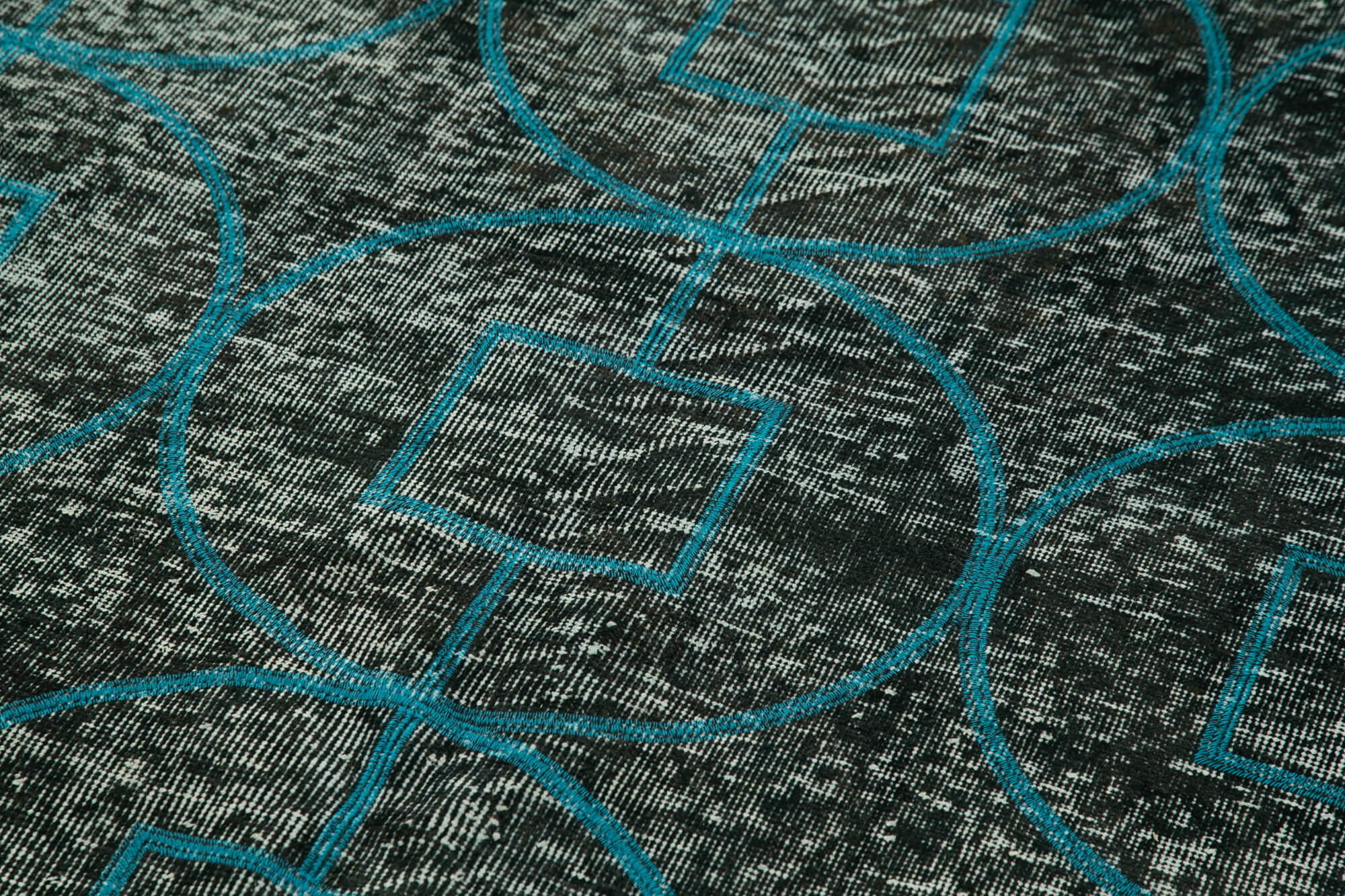 Handmade Geometric Rug - Large Black Area Rug Cotton Wool Carpet 4'7''x12'3''