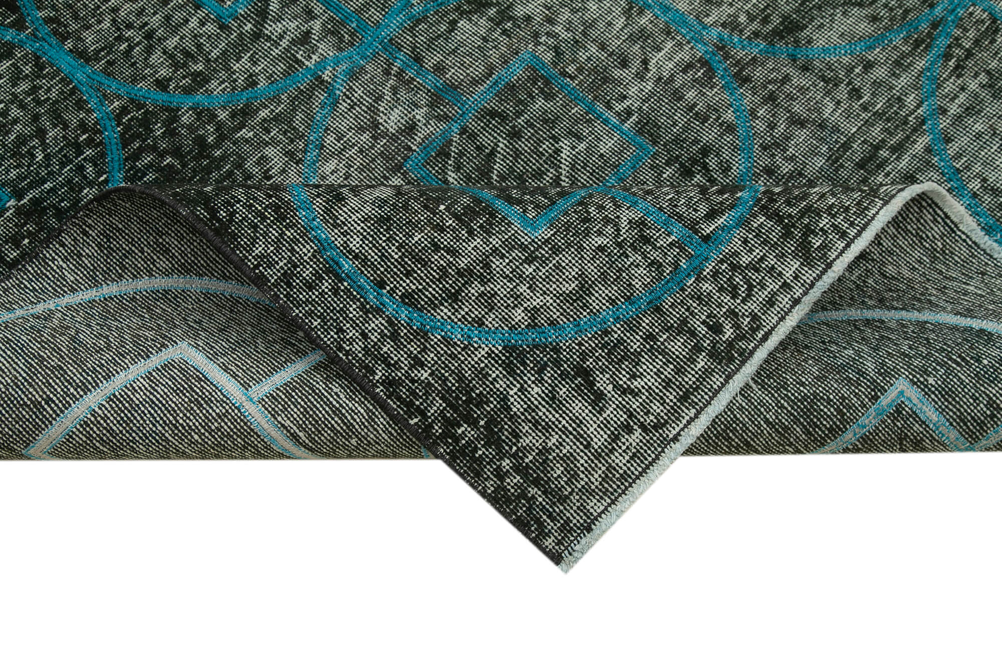 Handmade Geometric Rug - Large Black Area Rug Cotton Wool Carpet 4'7''x12'3''