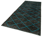 Handmade Geometric Rug – Black Area Carpet, Cotton Wool, Vintage Handwoven Design 4'8''x12'3''