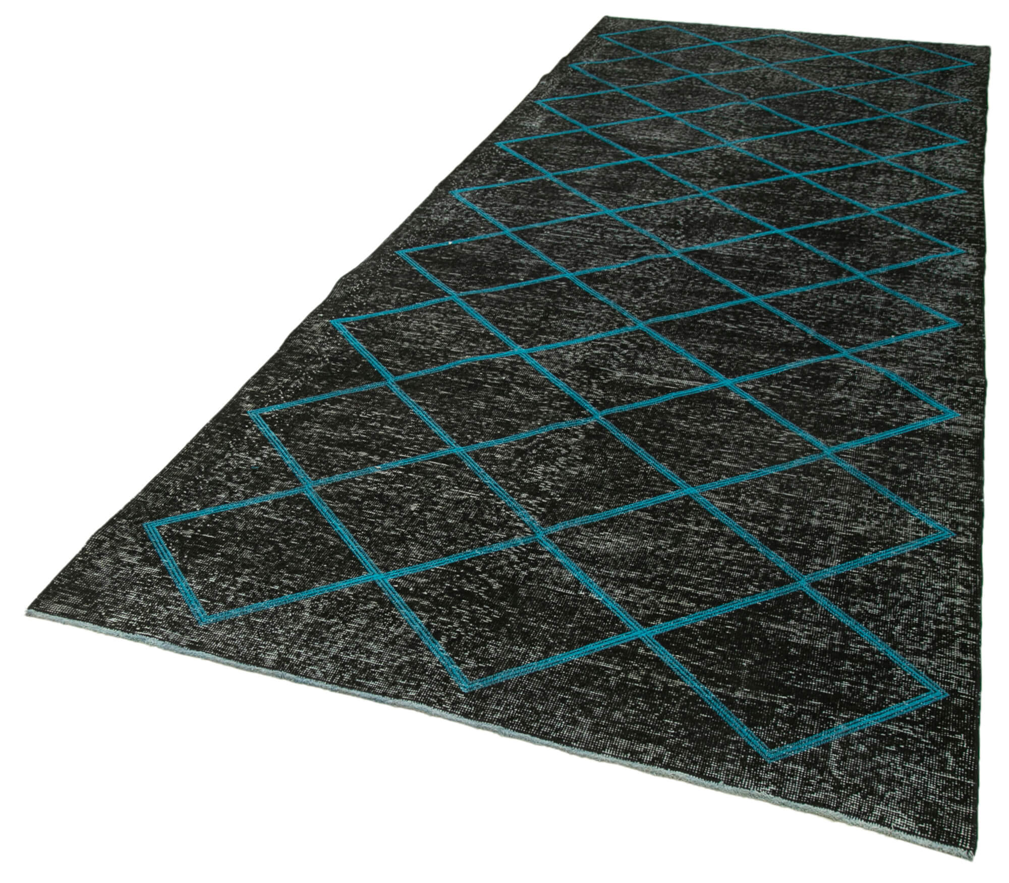 Handmade Geometric Rug – Black Area Carpet, Cotton Wool, Vintage Handwoven Design 4'8''x12'3''