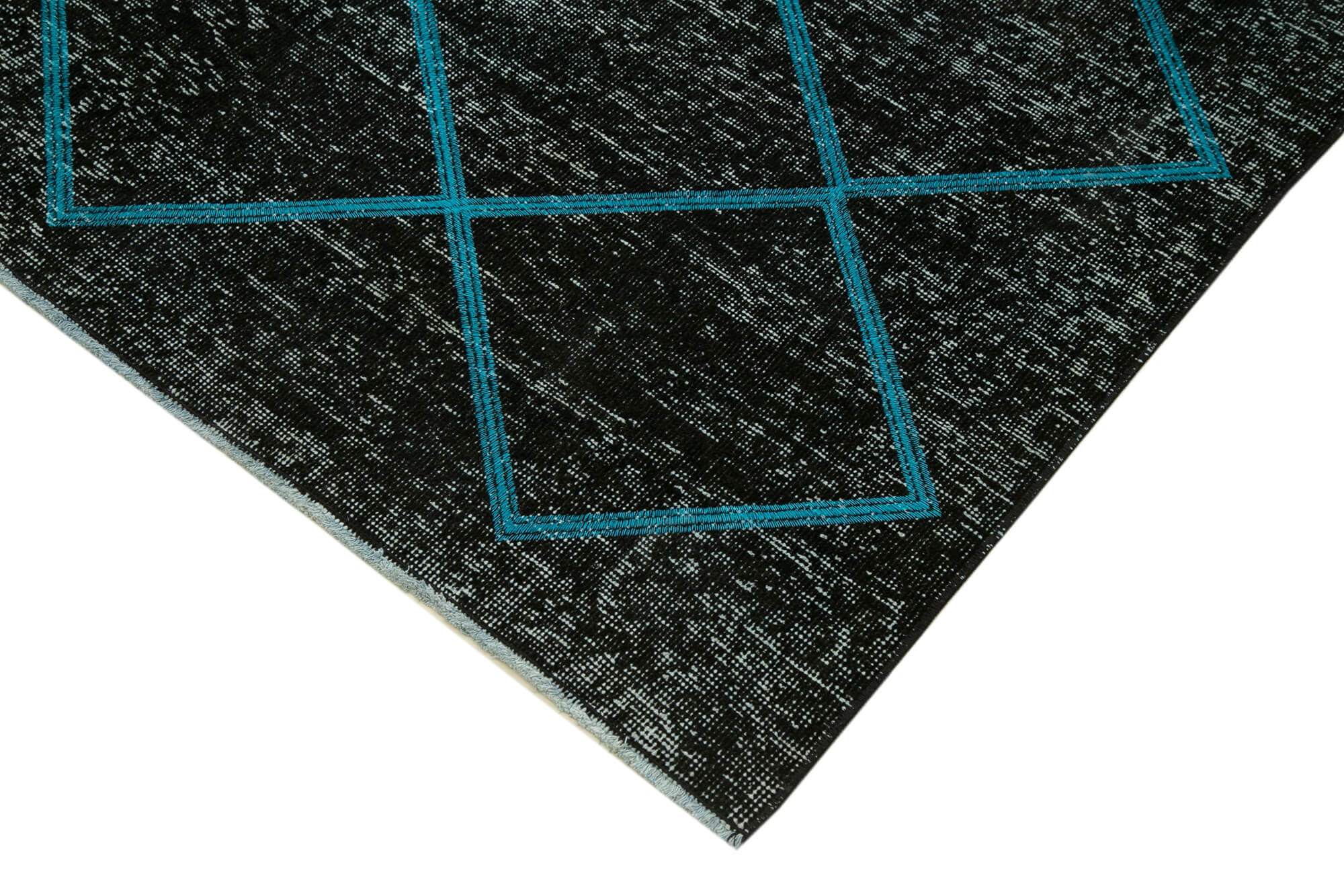 Handmade Geometric Rug – Black Area Carpet, Cotton Wool, Vintage Handwoven Design 4'8''x12'3''