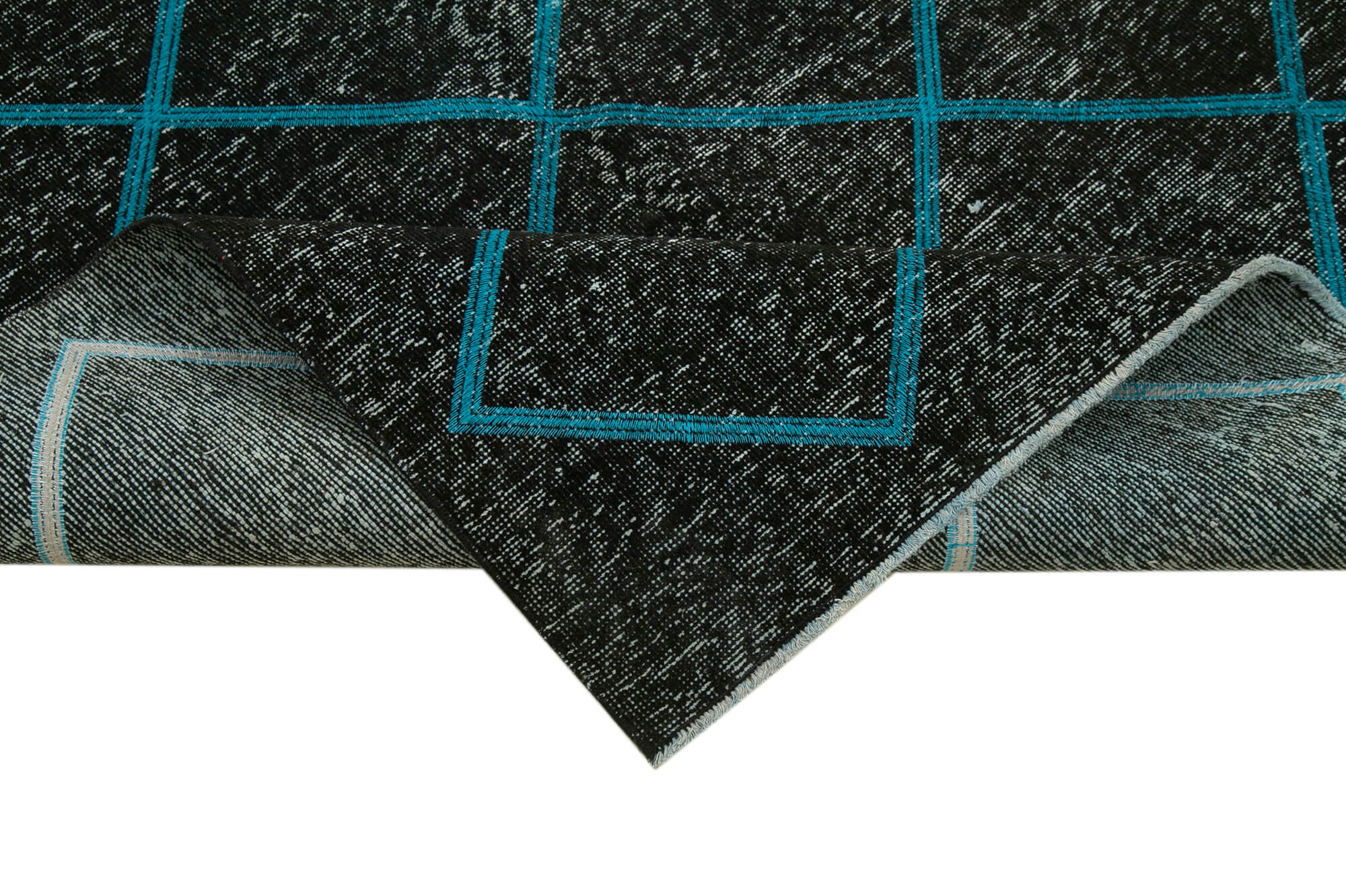 Handmade Geometric Rug – Black Area Carpet, Cotton Wool, Vintage Handwoven Design 4'8''x12'3''