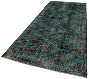 Handmade Wool Area Rug – Black Geometric Carpet, Cotton Wool Rug 4'9''x12'8''