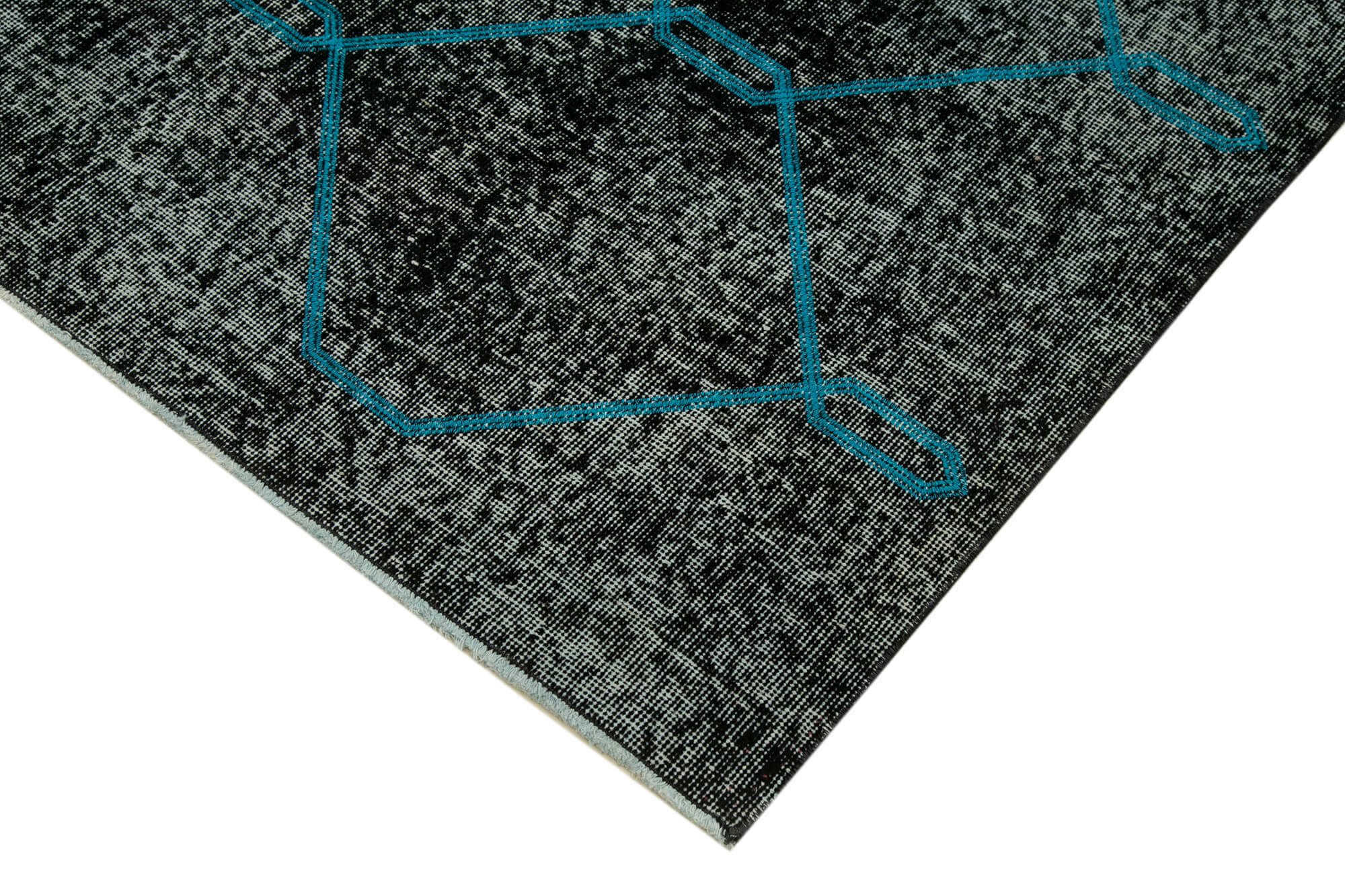 Handmade Wool Area Rug – Black Geometric Carpet, Cotton Wool Rug 4'9''x12'8''