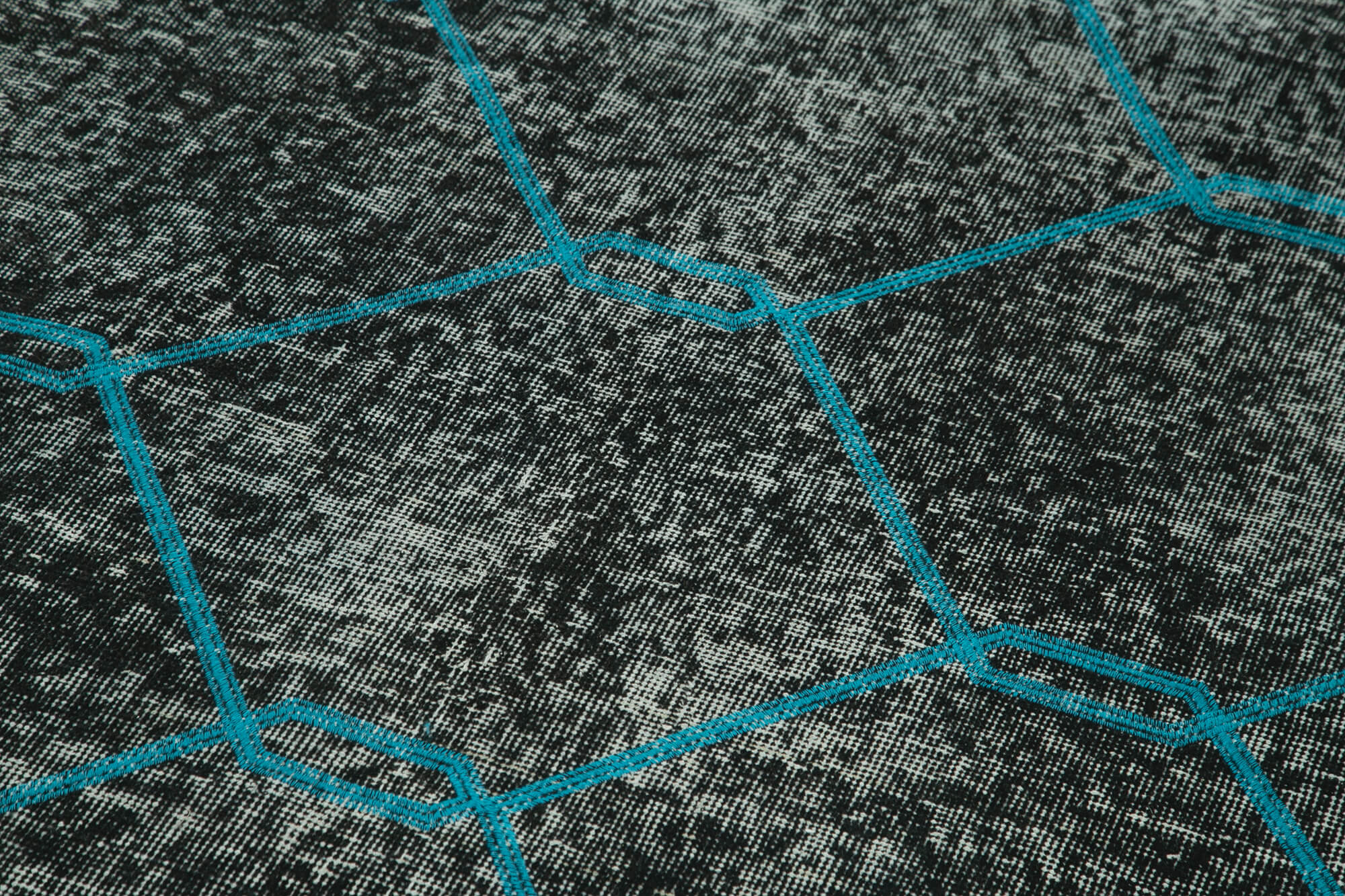 Handmade Wool Area Rug – Black Geometric Carpet, Cotton Wool Rug 4'9''x12'8''