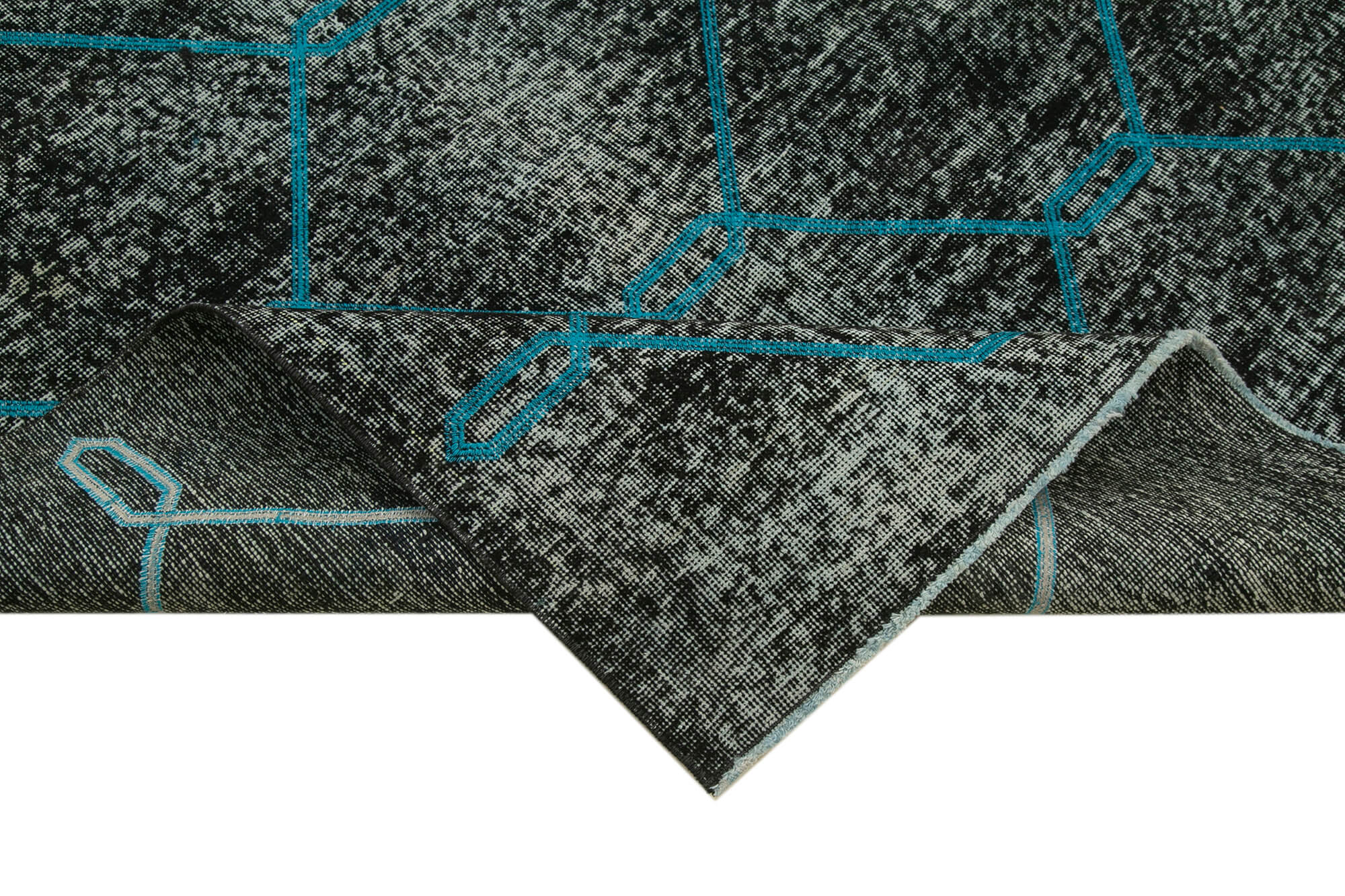 Handmade Wool Area Rug – Black Geometric Carpet, Cotton Wool Rug 4'9''x12'8''
