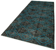 Handmade Geometric Rug – Black Cotton Wool Carpet | 4'9" x 11'9" Area Rug