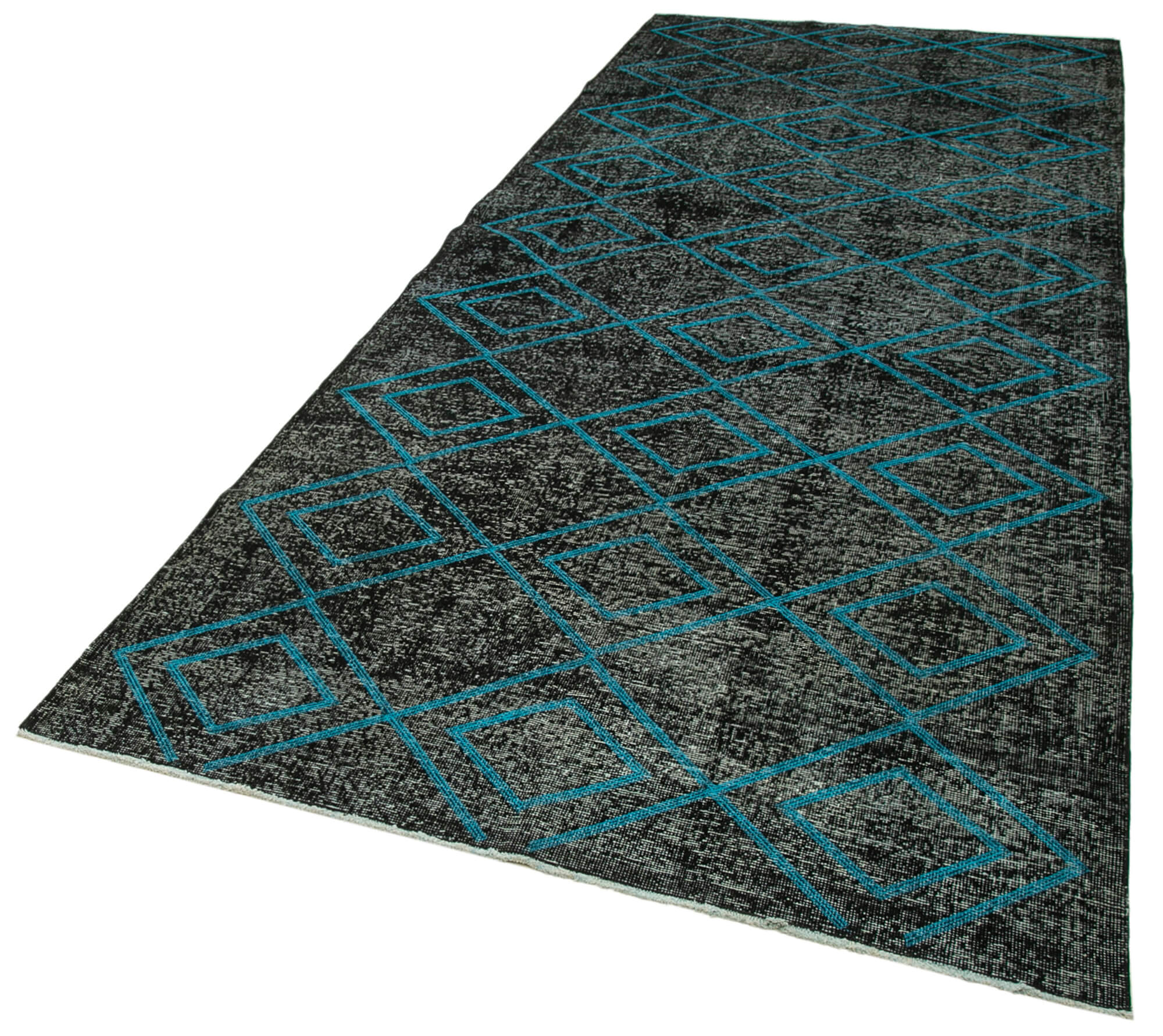 Handmade Geometric Rug – Black Cotton Wool Carpet | 4'9" x 11'9" Area Rug