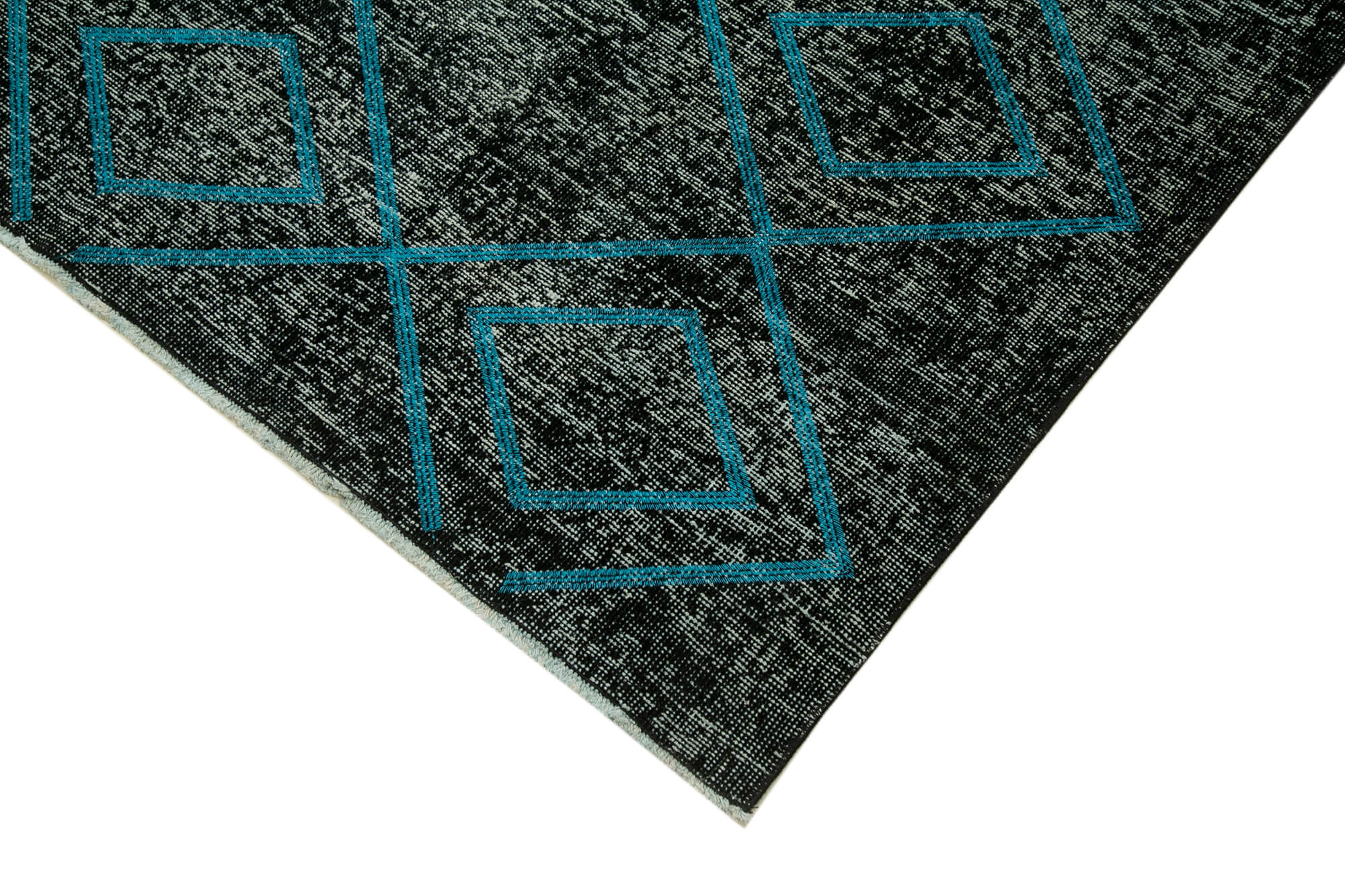 Handmade Geometric Rug – Black Cotton Wool Carpet | 4'9" x 11'9" Area Rug