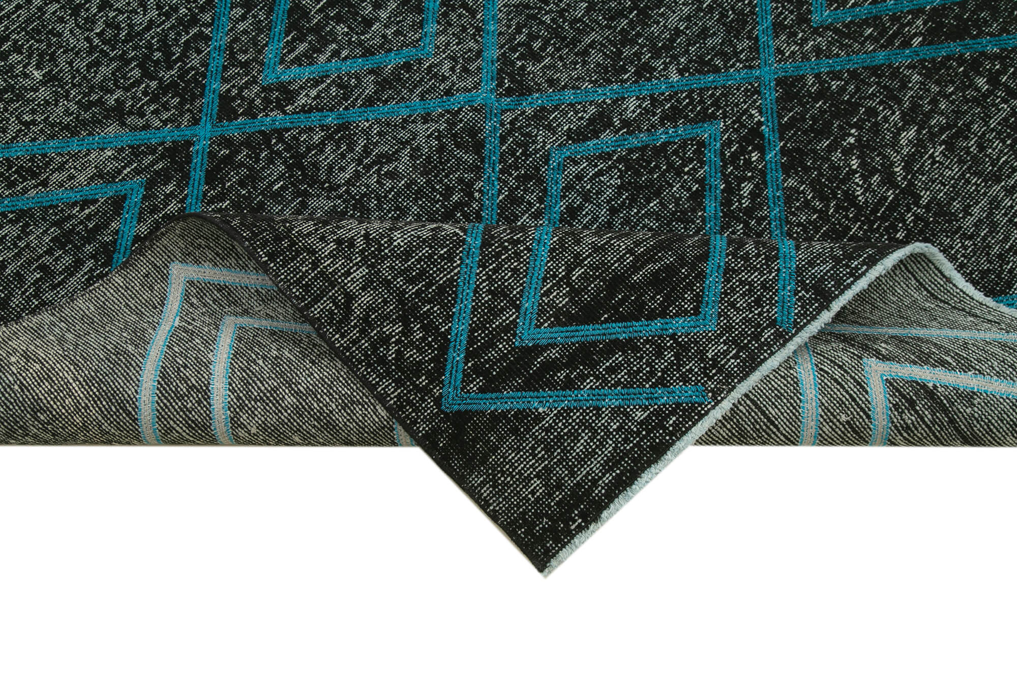 Handmade Geometric Rug – Black Cotton Wool Carpet | 4'9" x 11'9" Area Rug